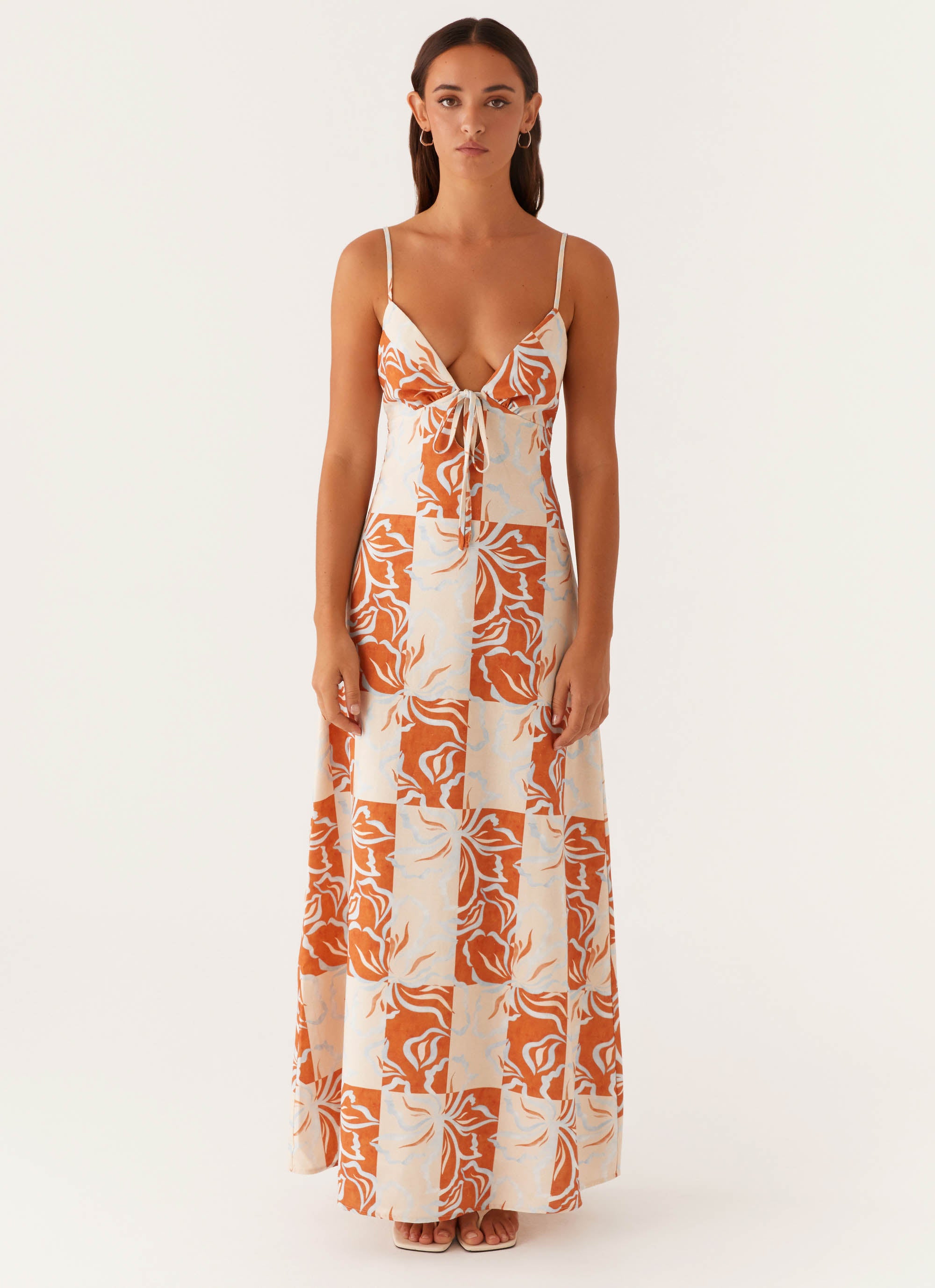 【超目玉】 Linen Flora Maxi US Peppermayo – Floral Blue Orange - Dress トップス
