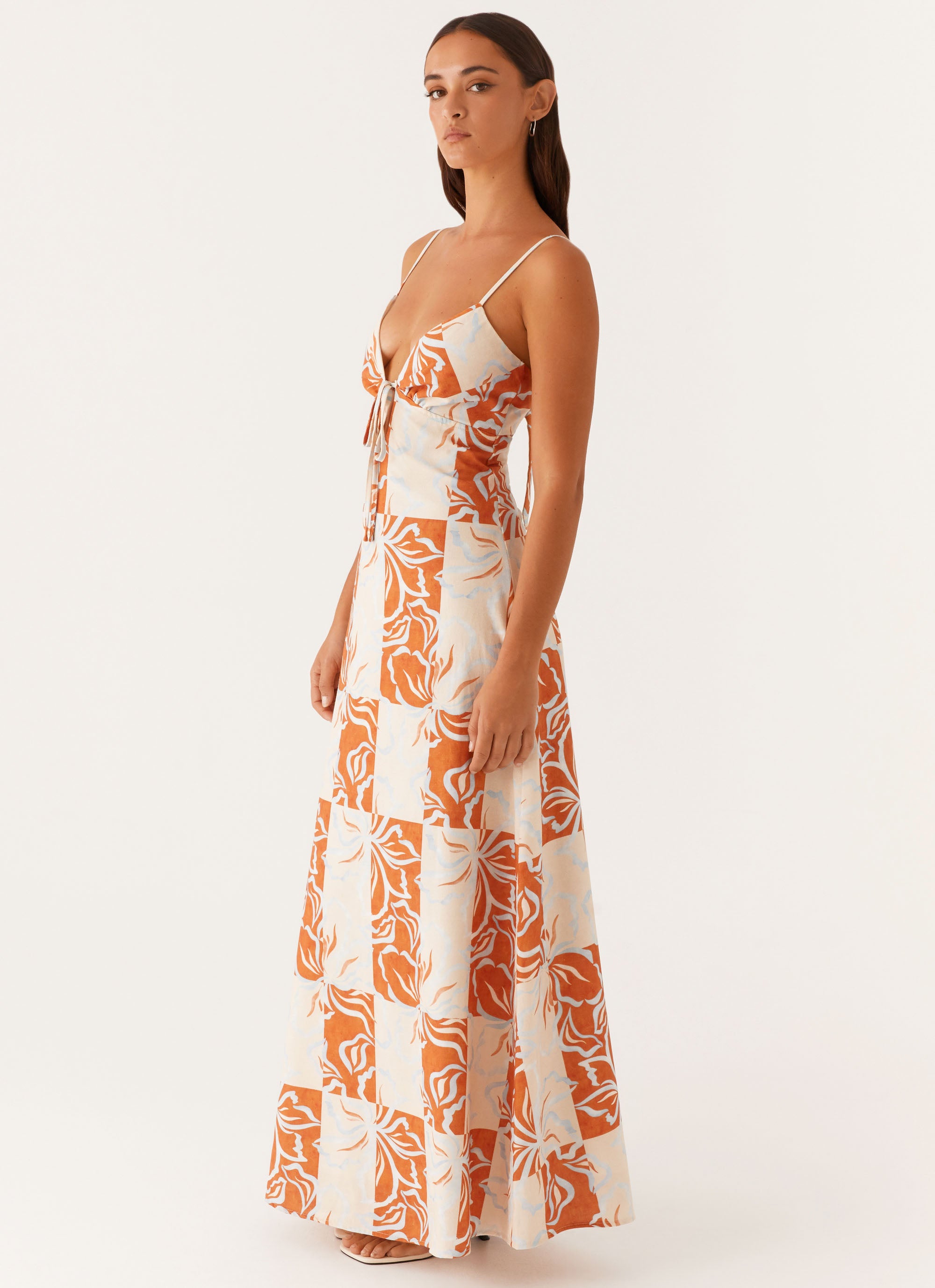 Flora Linen Maxi Dress - Orange Blue Floral Flora Linen Maxi Dress - Orange Blue Floral