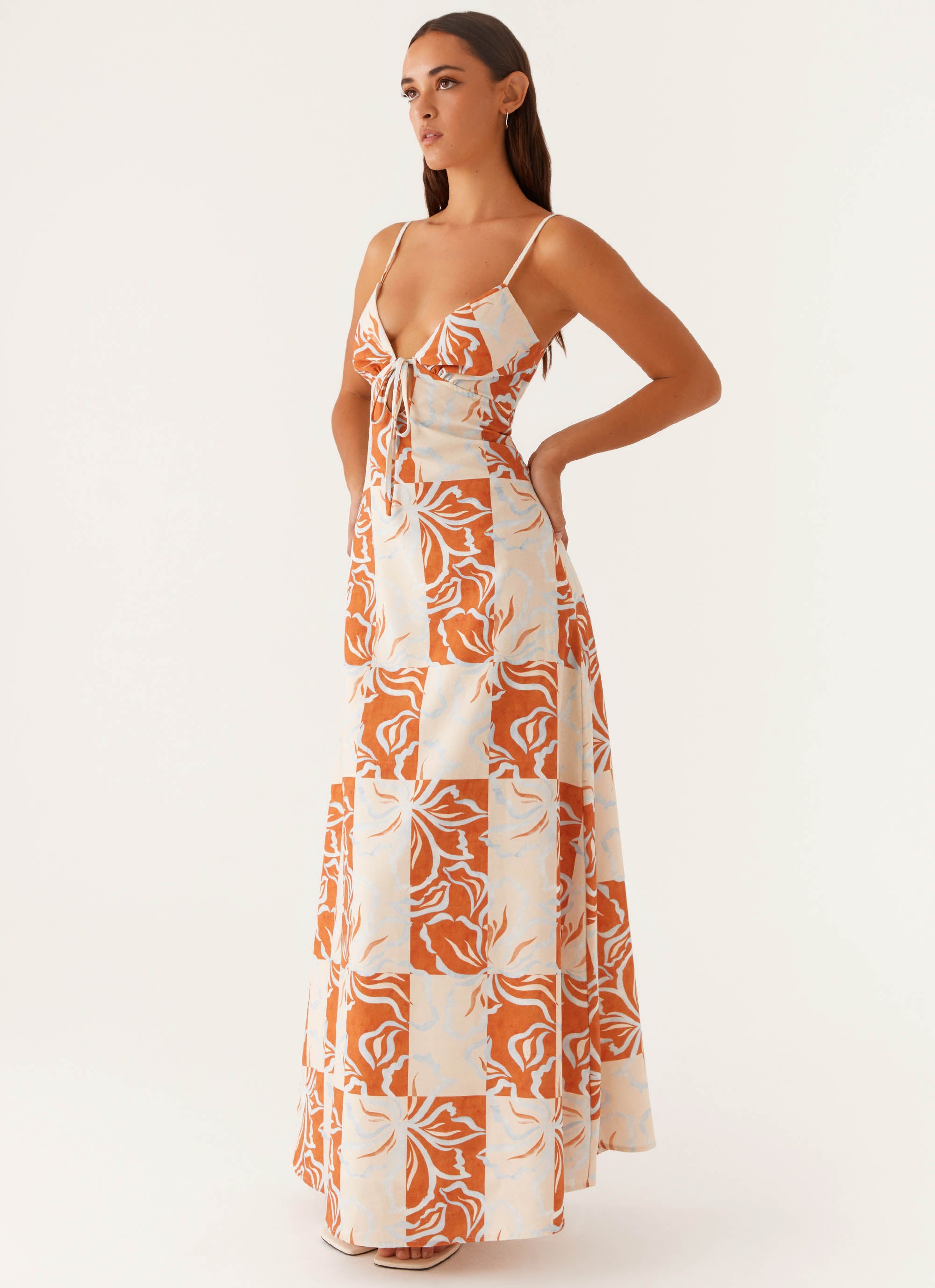 Flora Linen Maxi Dress - Orange Blue Floral Flora Linen Maxi Dress - Orange Blue Floral