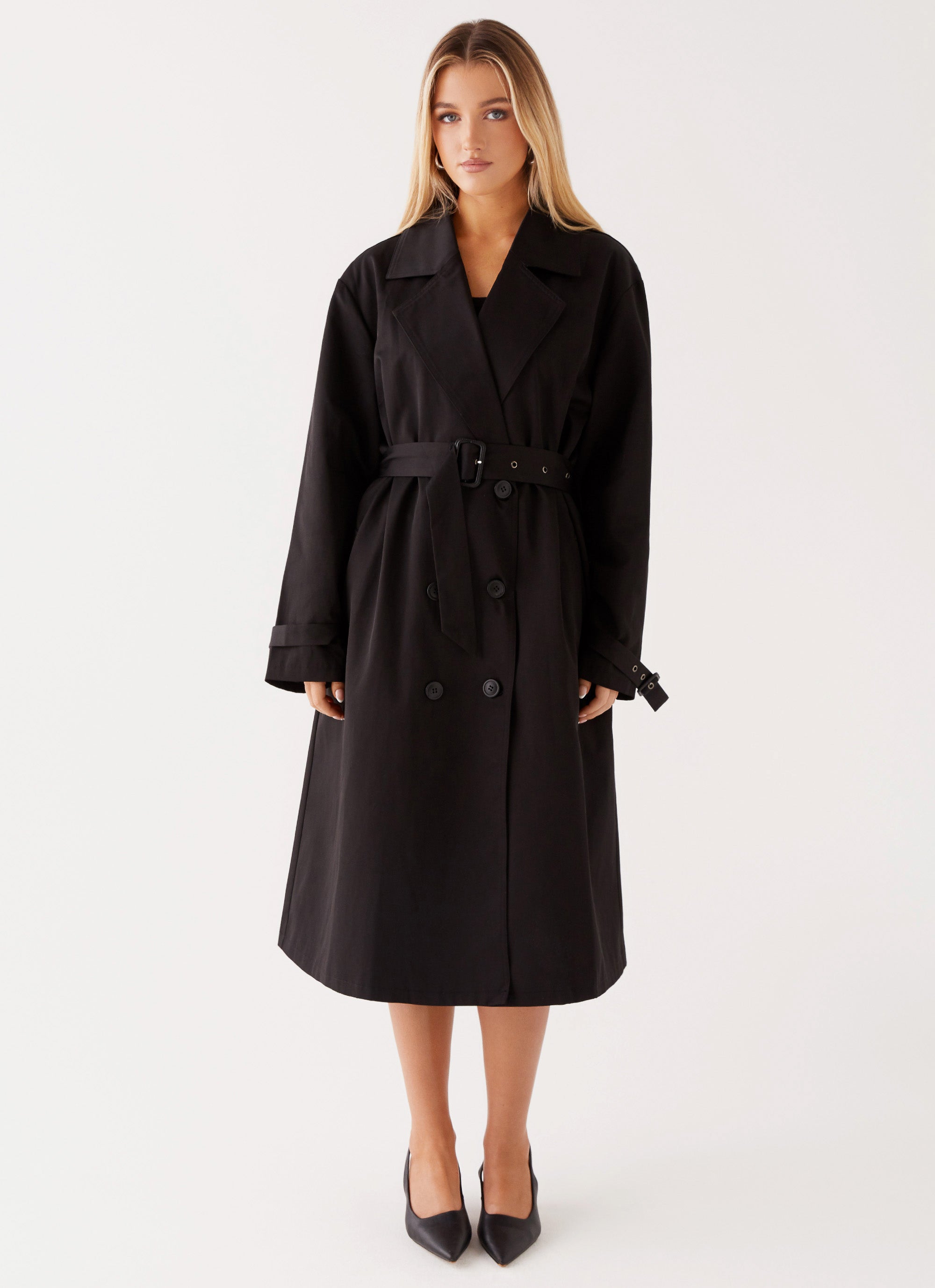 Oversized black trench coat deals