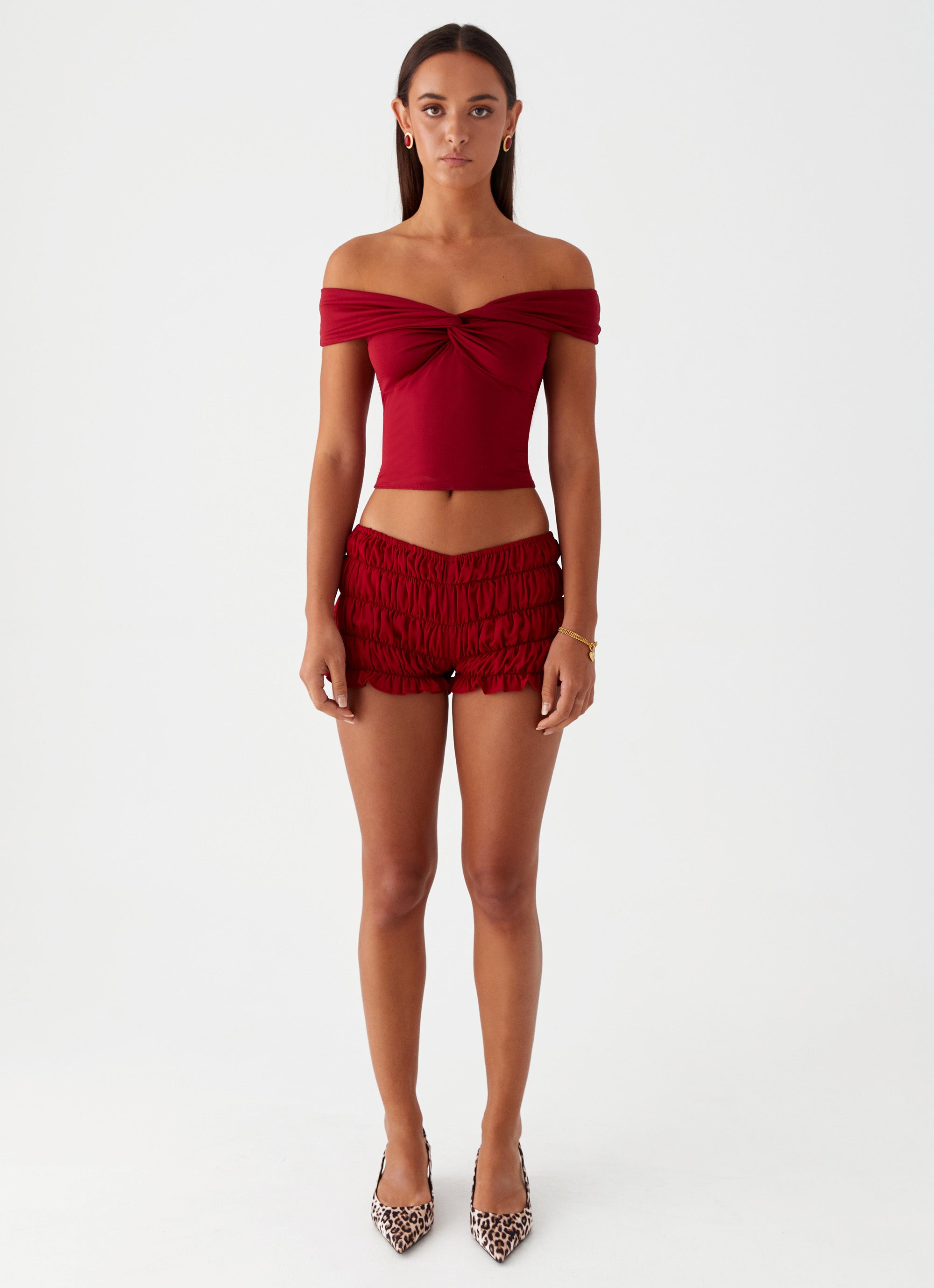 maroon dress shorts Girls Like US Ruched Mini Shorts