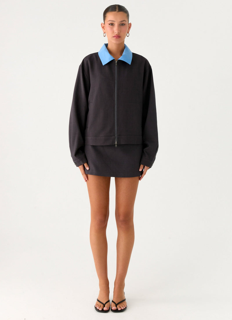 Harlee Poplin Suiting Jacket - Charcoal