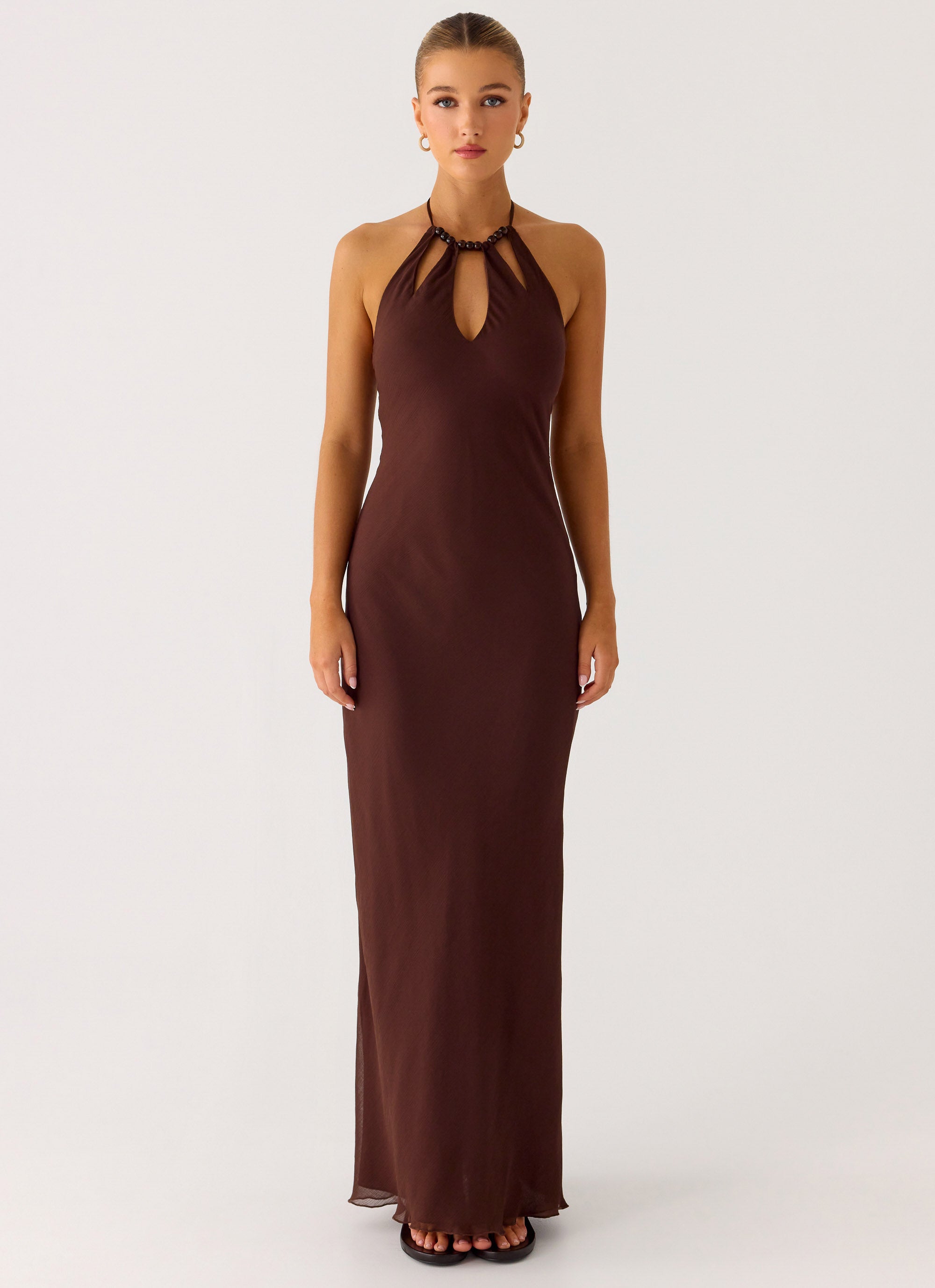 Harlyn Halter Maxi Dress - Chocolate Chocolate / US 12 Harlyn Halter Maxi Dress - Chocolate Chocolate / US 12