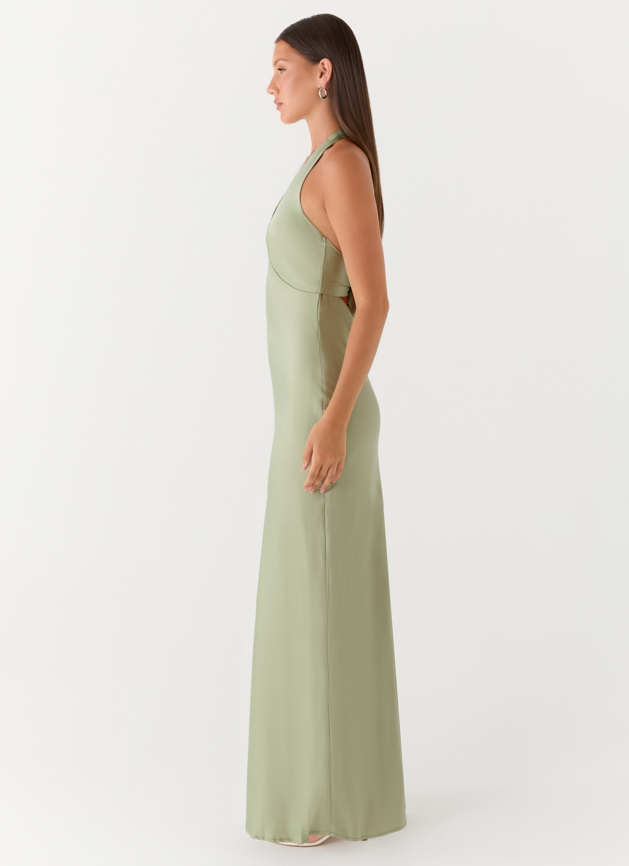 Heavy Hearted Satin Maxi Dress - Sage Peppermayo US Heavy Hearted Satin Maxi Dress - Sage Peppermayo US