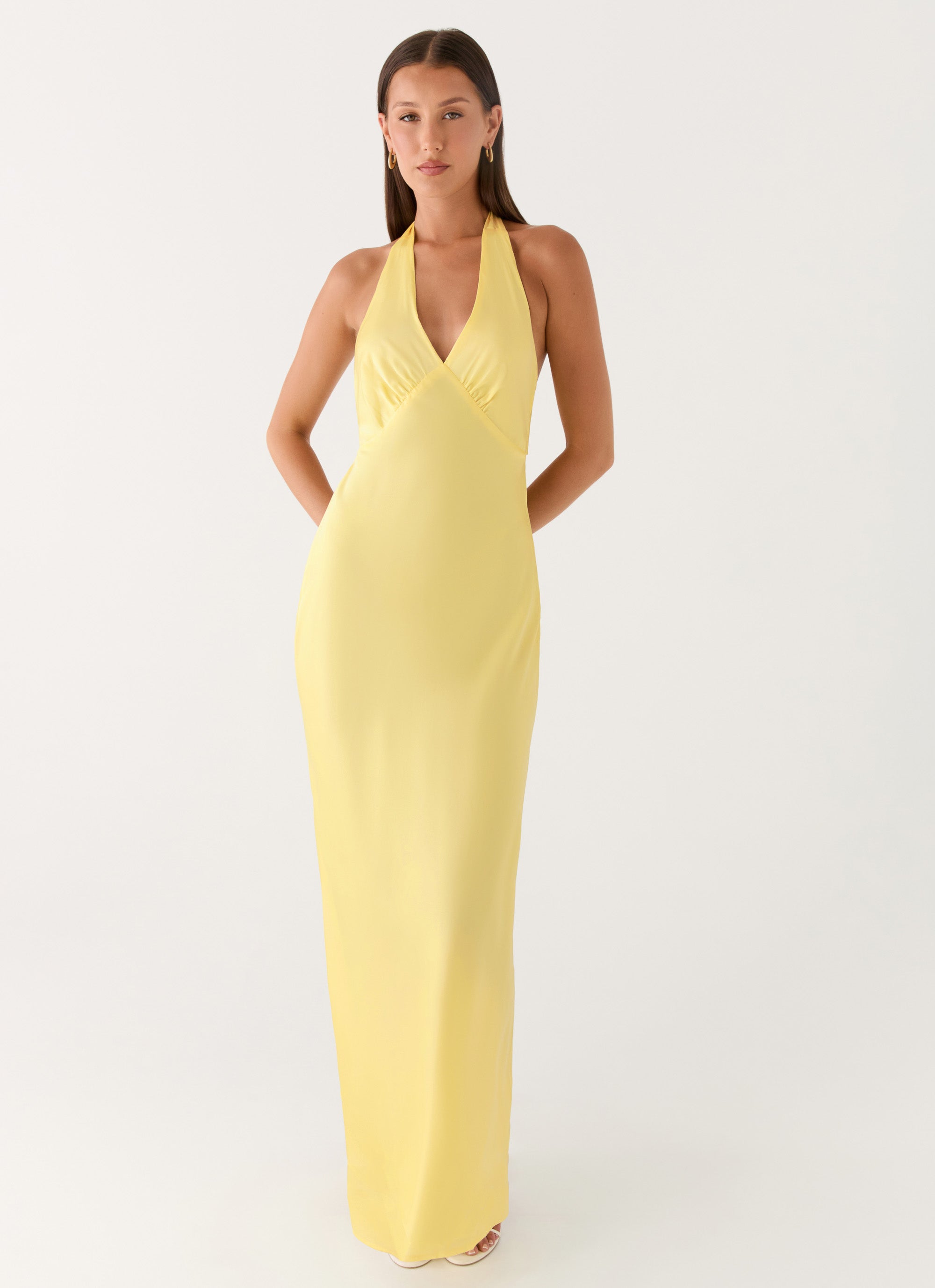 Heavy Hearted Satin Maxi Dress - Lemon Lemon / US 16 Heavy Hearted Satin Maxi Dress - Lemon Lemon / US 16