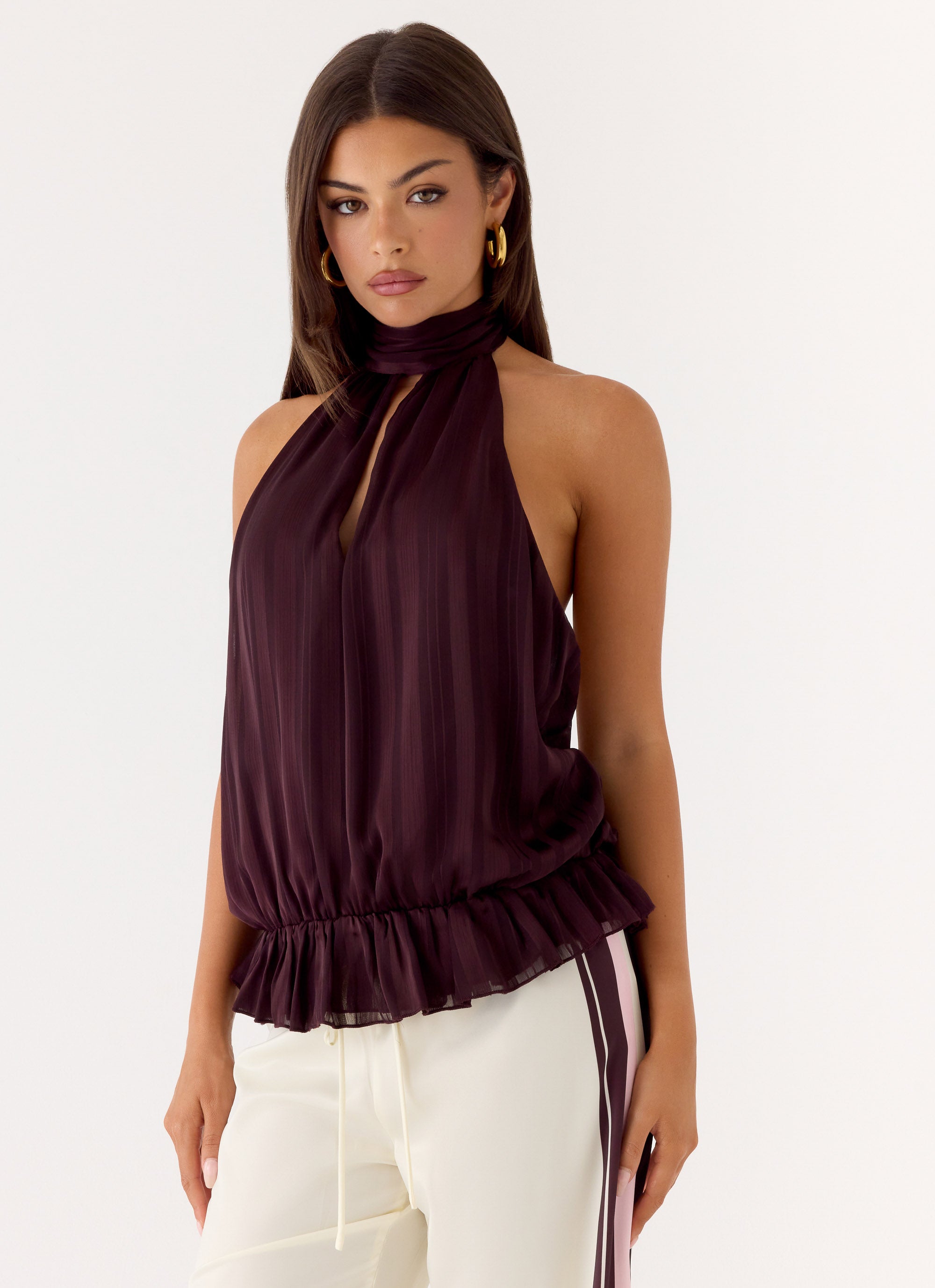 【usagi】HALTER HIGH NECK CAMISOLE TOPS Asiah Halter Neck Cami Top Off White– Selfie Leslie