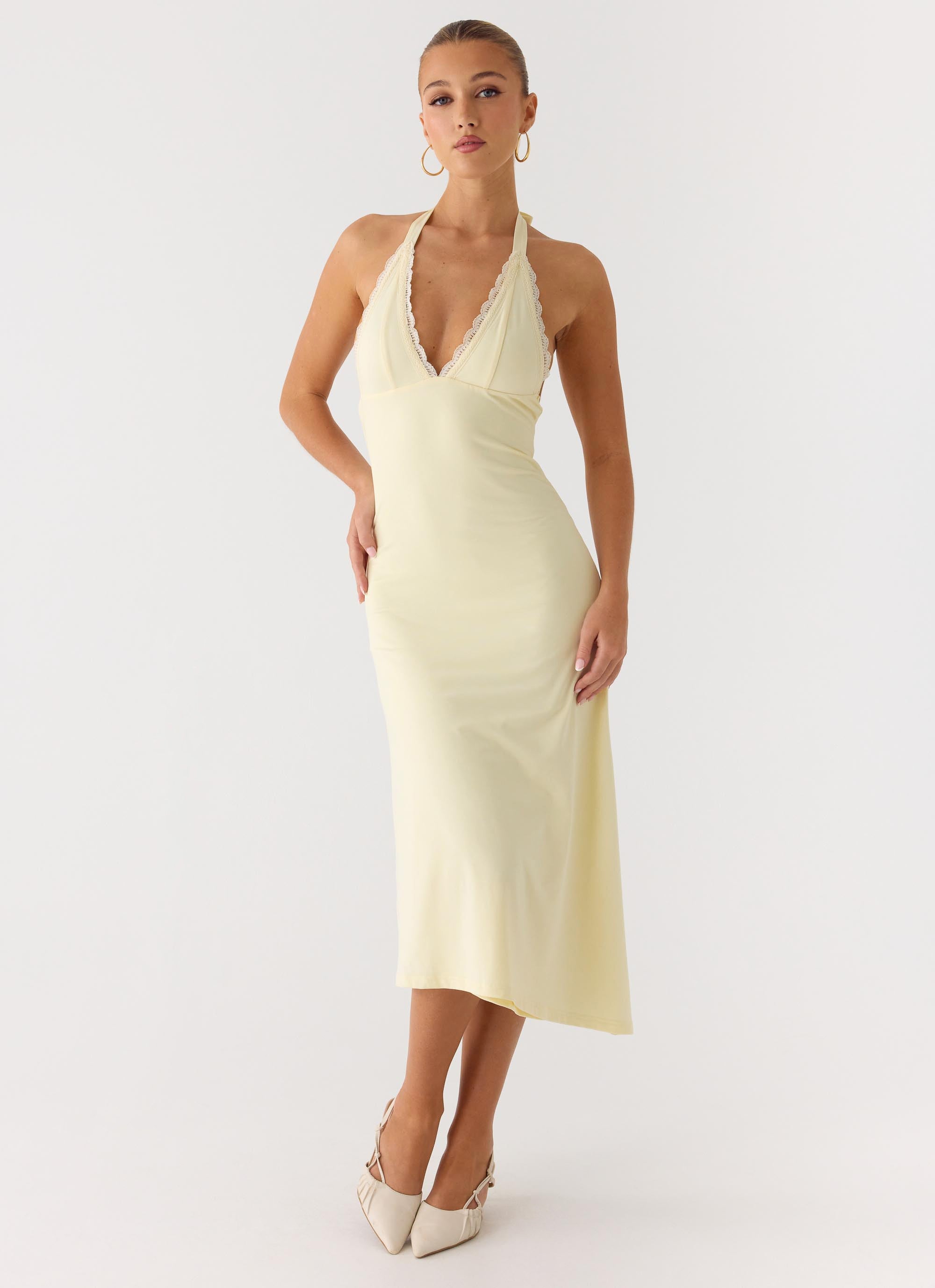 Illuminate Halter Midi Dress - Butter Yellow Butter Yellow / US 14 Illuminate Halter Midi Dress - Butter Yellow Butter Yellow / US 14