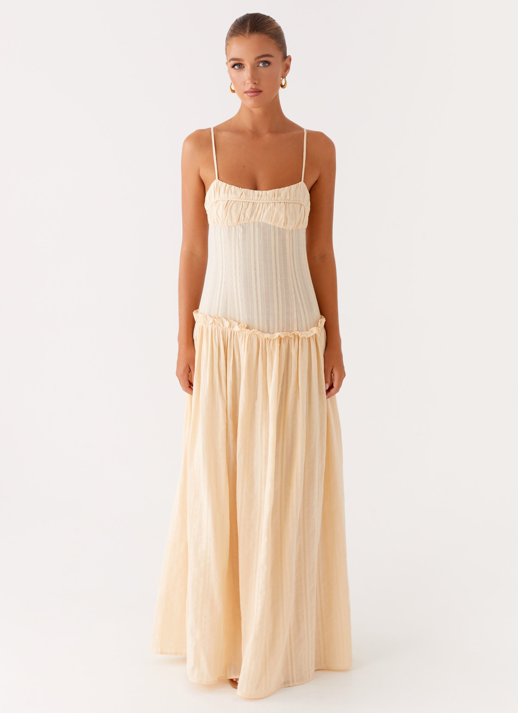 Jacinda Drop Waist Maxi Dress - Cream Peppermayo US Jacinda Drop Waist Maxi Dress - Cream Peppermayo US