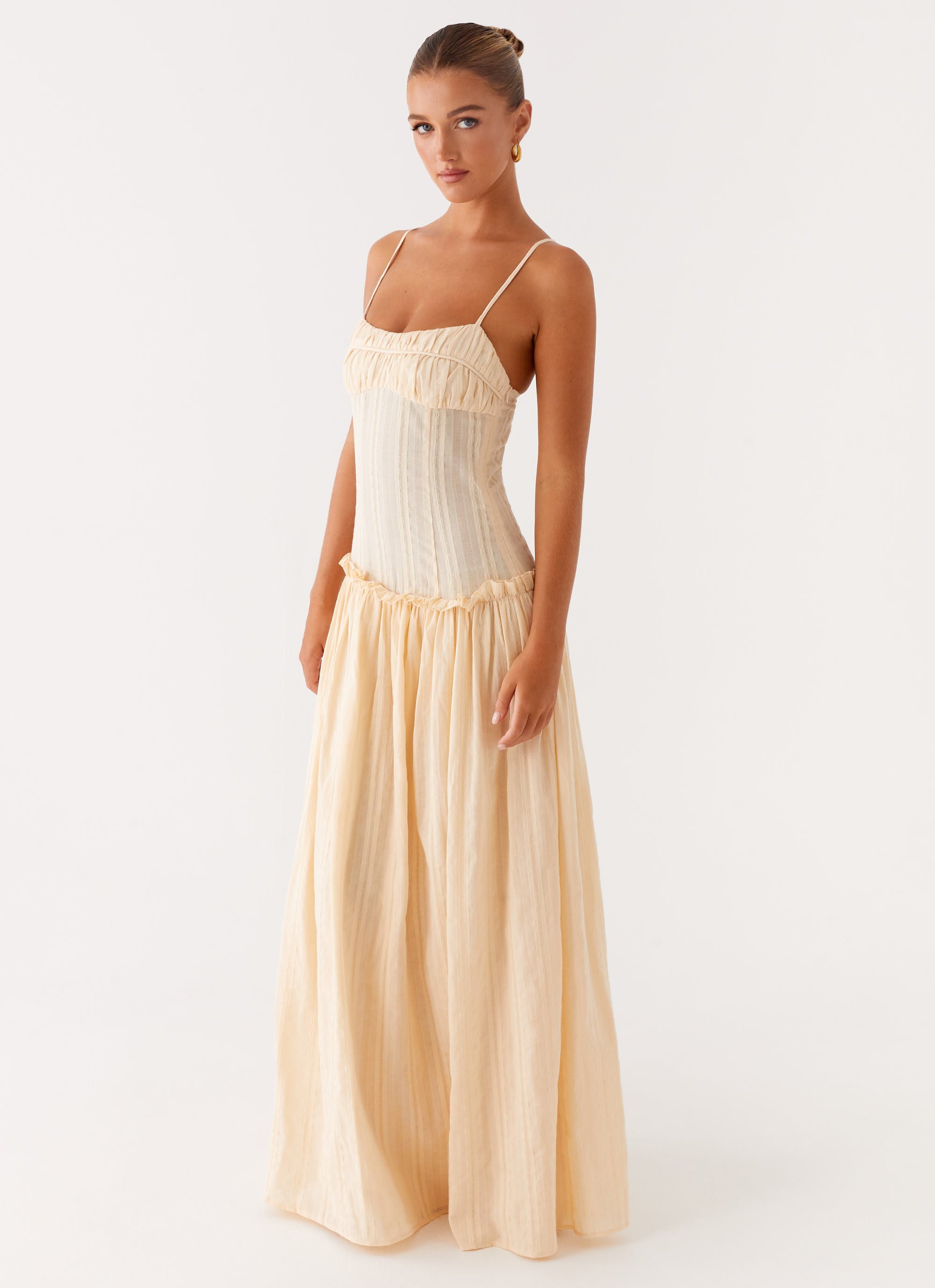 Jacinda Drop Waist Maxi Dress - Cream Cream / US 12 Jacinda Drop Waist Maxi Dress - Cream Cream / US 12