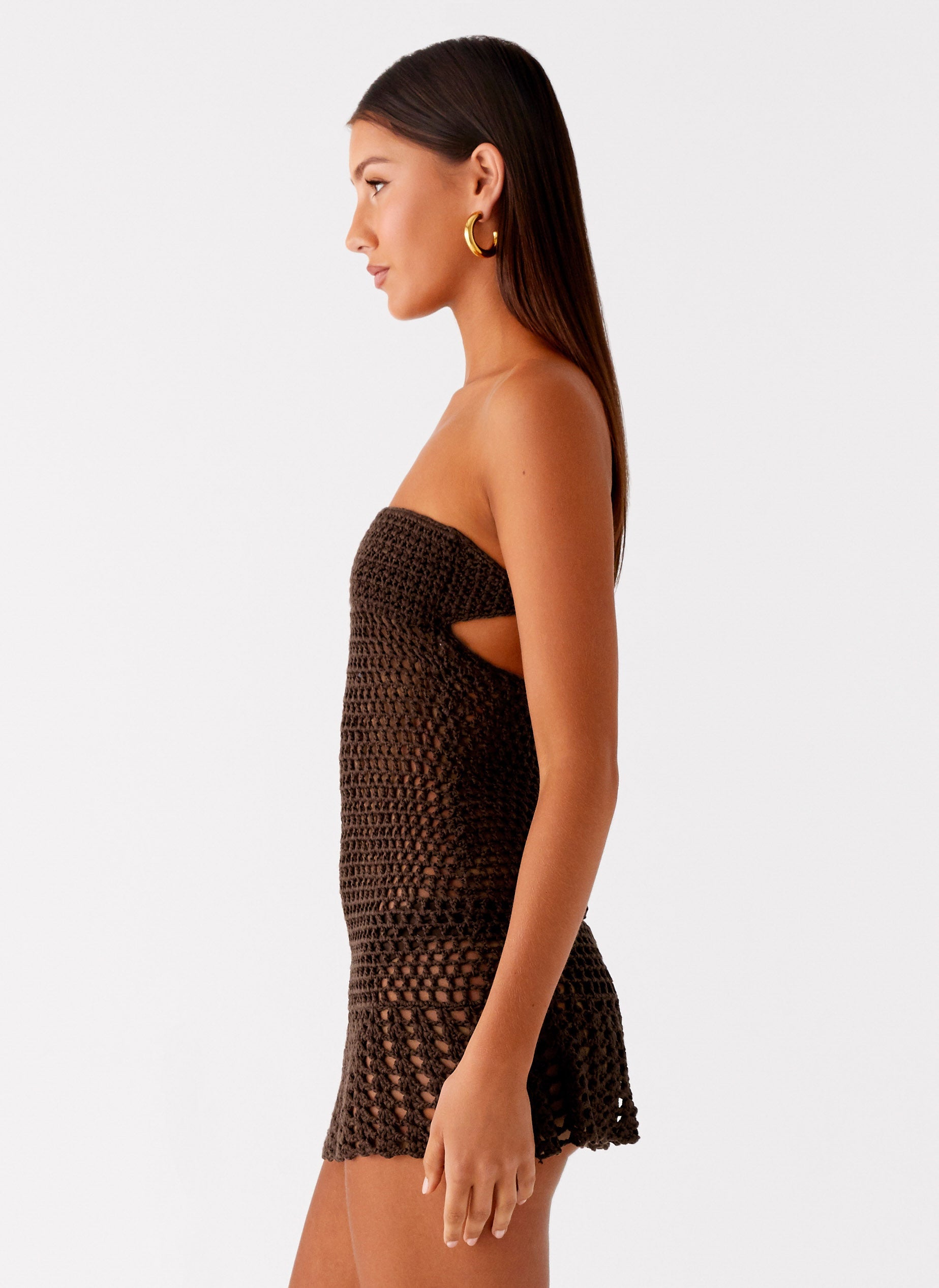Kaiane Strapless Crochet Mini Dress - Chocolate Kaiane Strapless Crochet Mini Dress - Chocolate