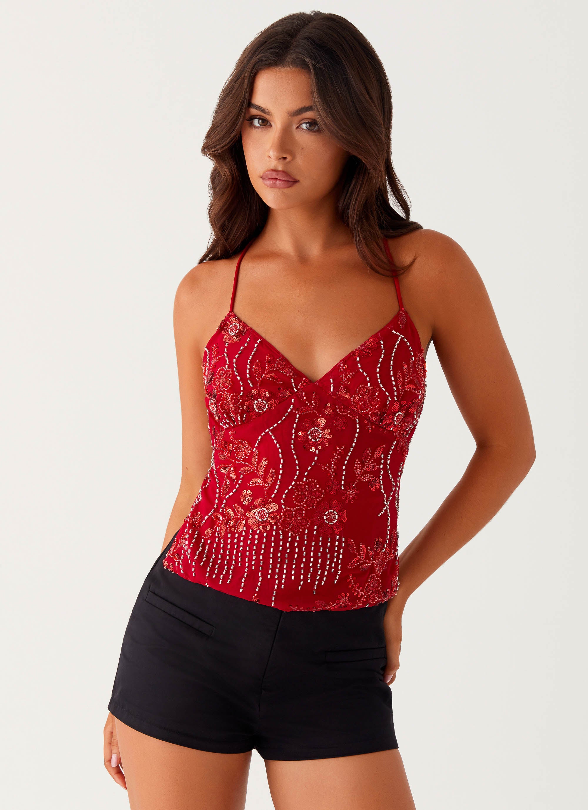 Emmalise Women's Long Camisole Top 3-Pack - Basic Casual Cami For Layering, Black, Fuschia, Red