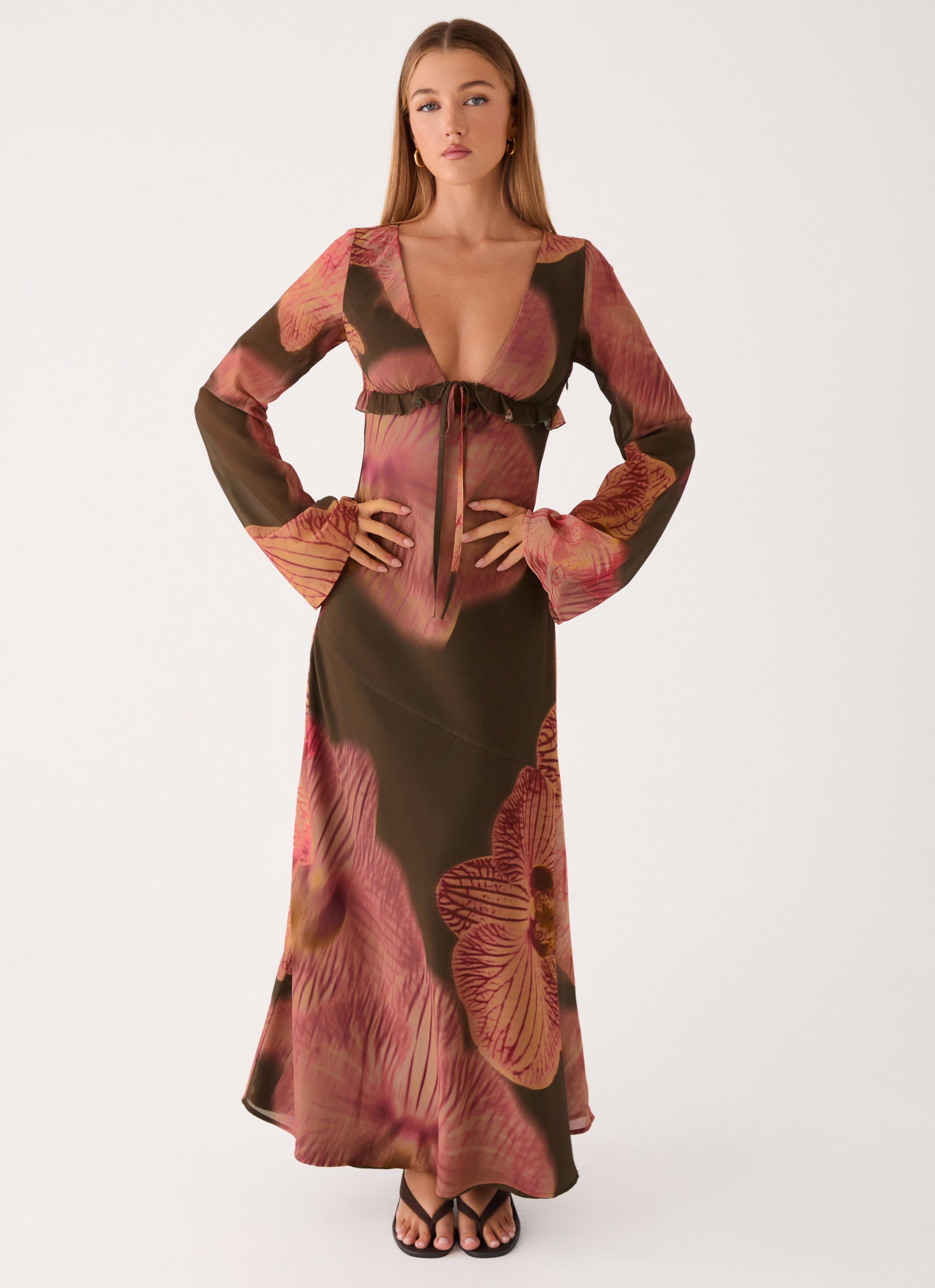 jungle print maxi dress Women's Green Jungle Print Waist Cut Out Maxi Dress Green / XL