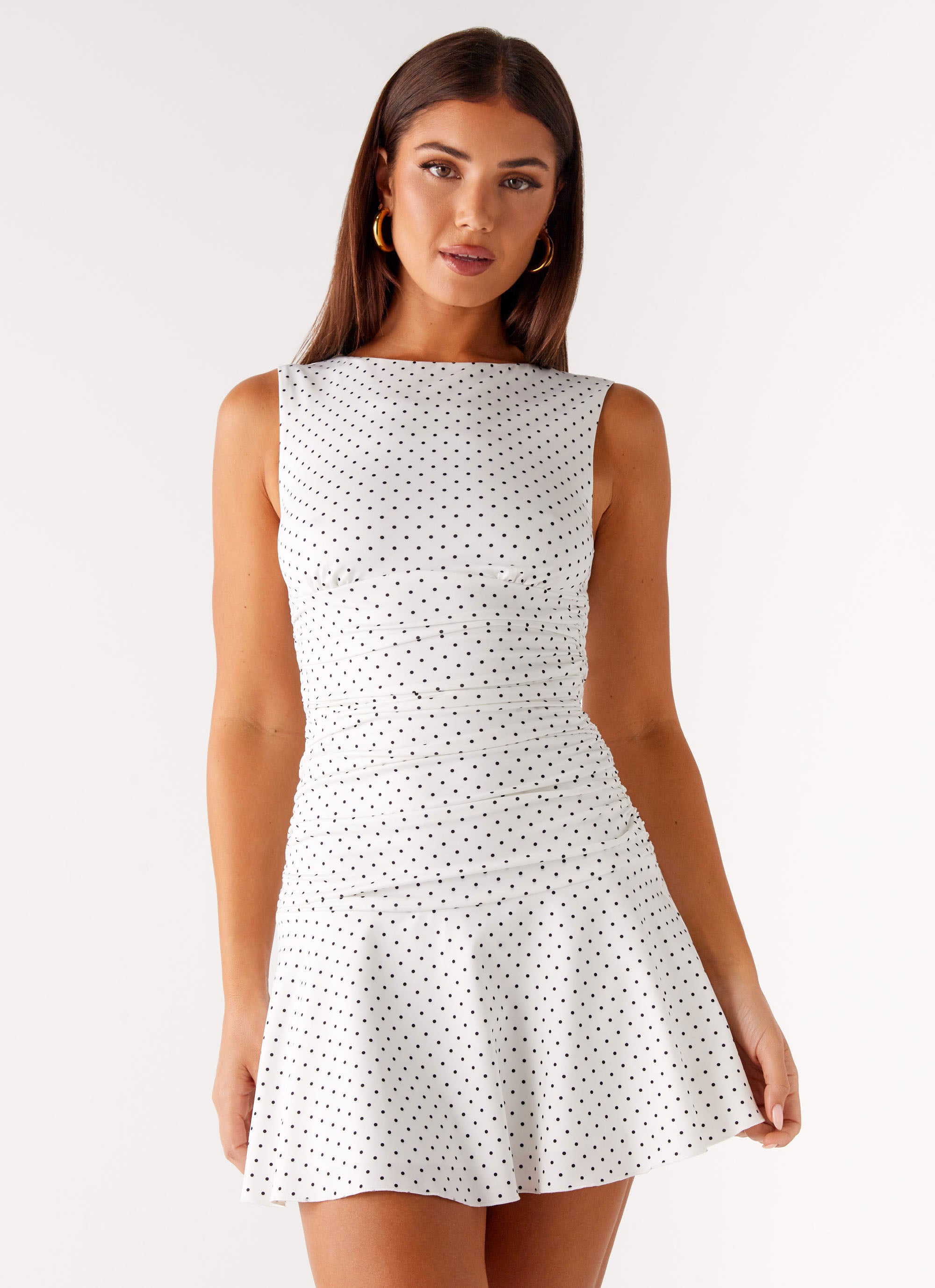 Kelda Mini Dress - White Polka Dot White Polka Dot / US 12 Kelda Mini Dress - White Polka Dot White Polka Dot / US 12