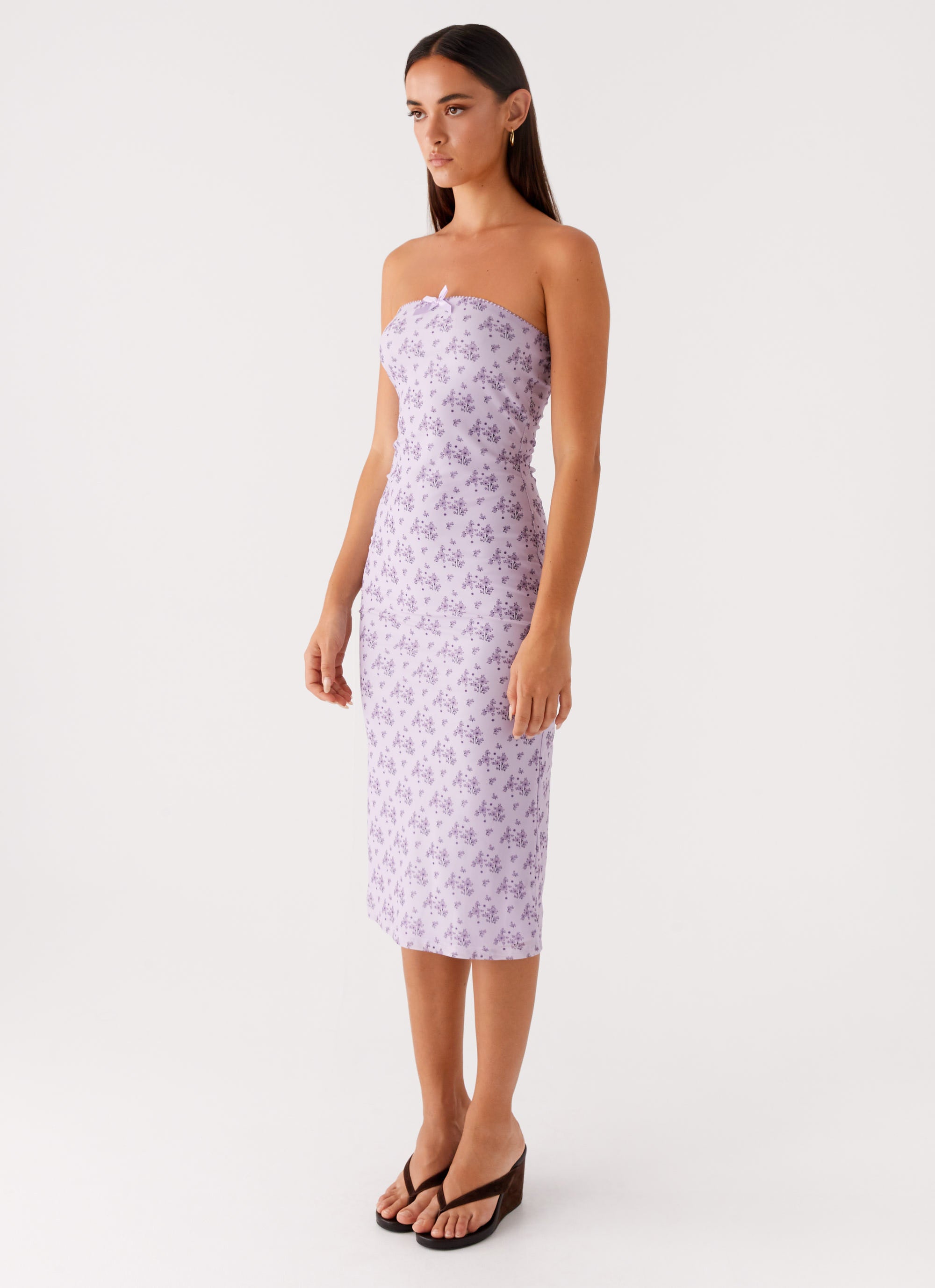 Keila Strapless Midi Dress - Lavender Meadow Peppermayo US Keila Strapless Midi Dress - Lavender Meadow Peppermayo US