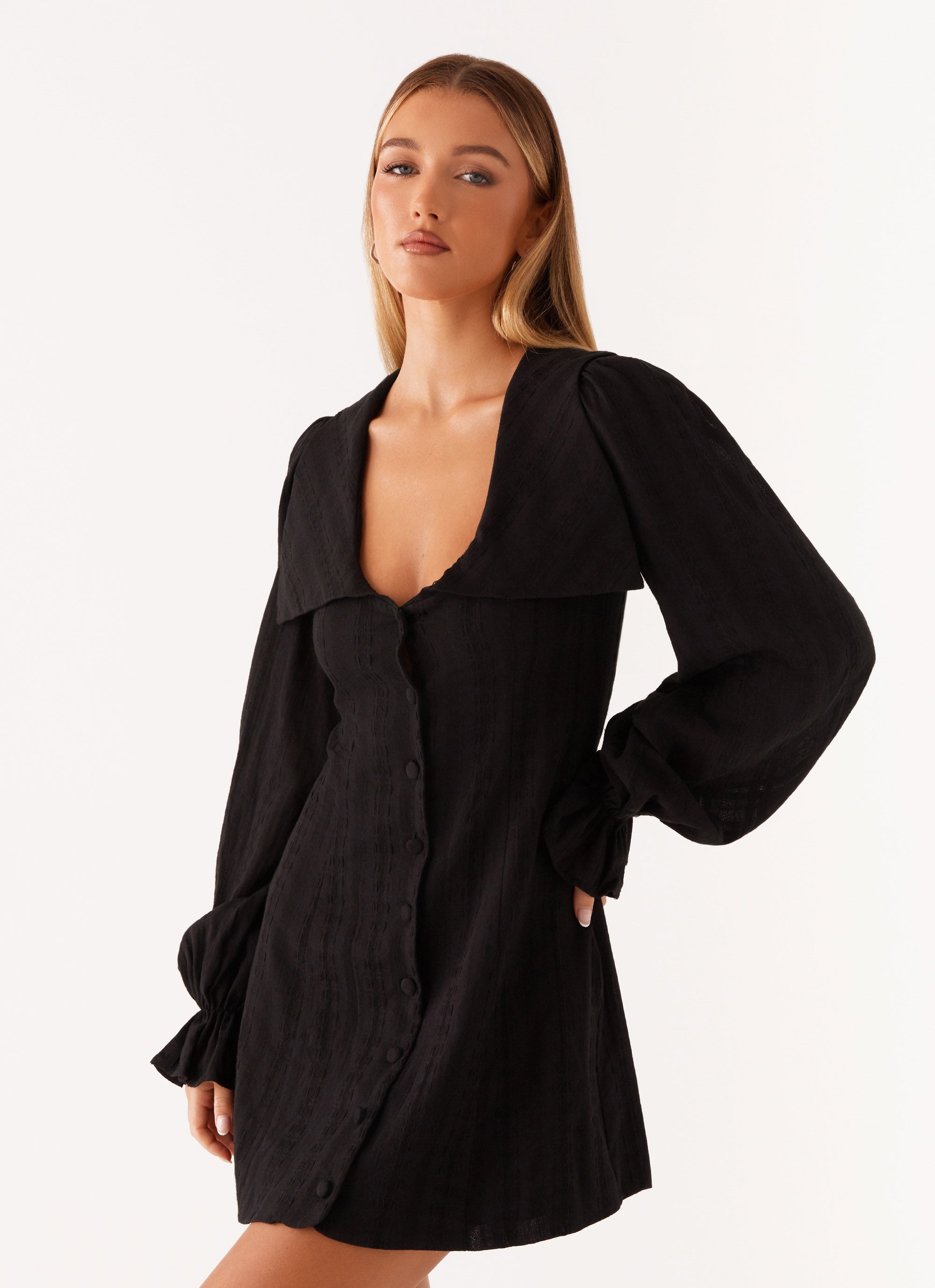 Kendrick Long Sleeve Mini Dress - Black Peppermayo US Kendrick Long Sleeve Mini Dress - Black Peppermayo US