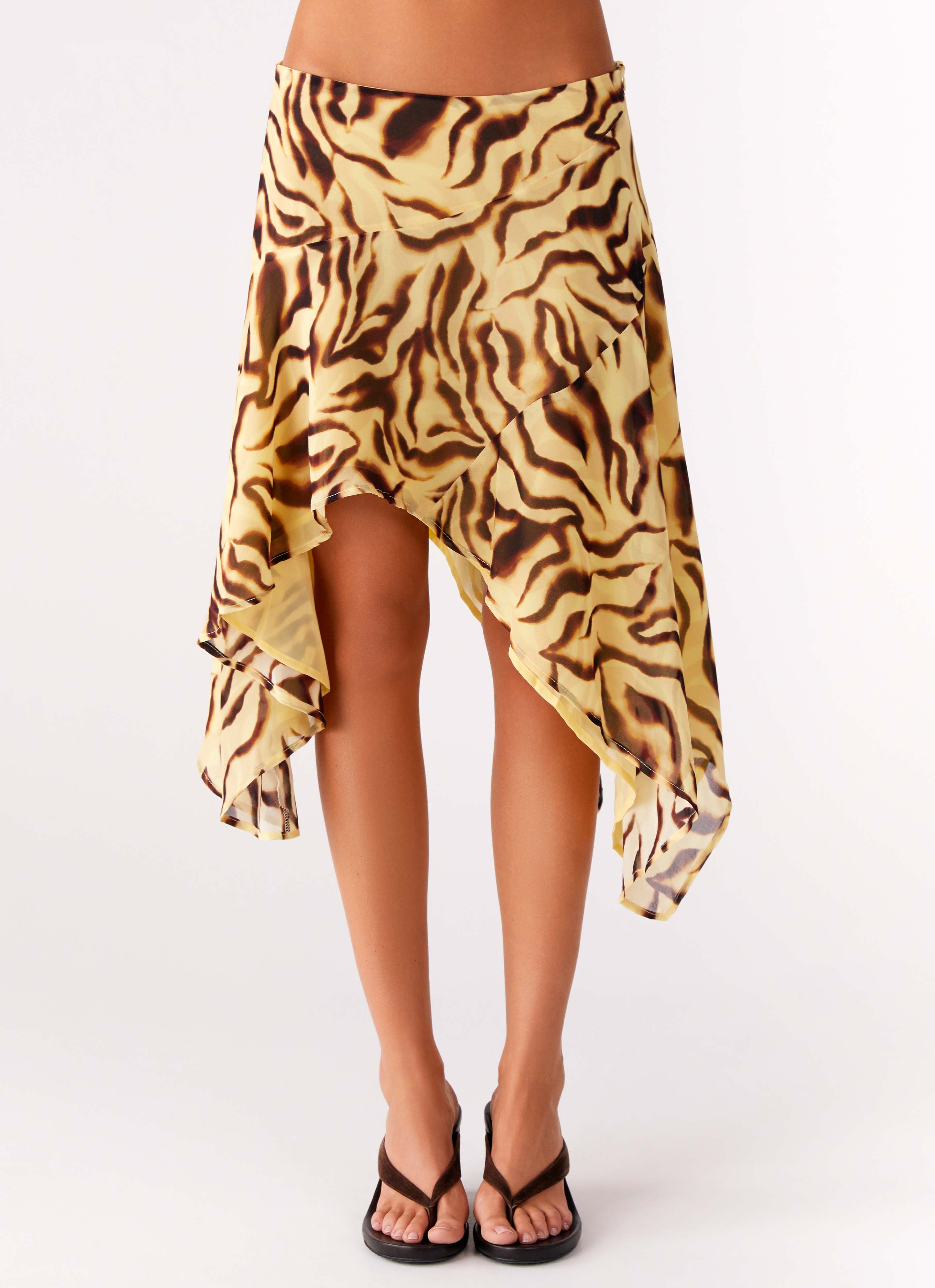 PEPPERMAYO Kia Low Rise Asymmetrical Midi Skirt - Laguna Print