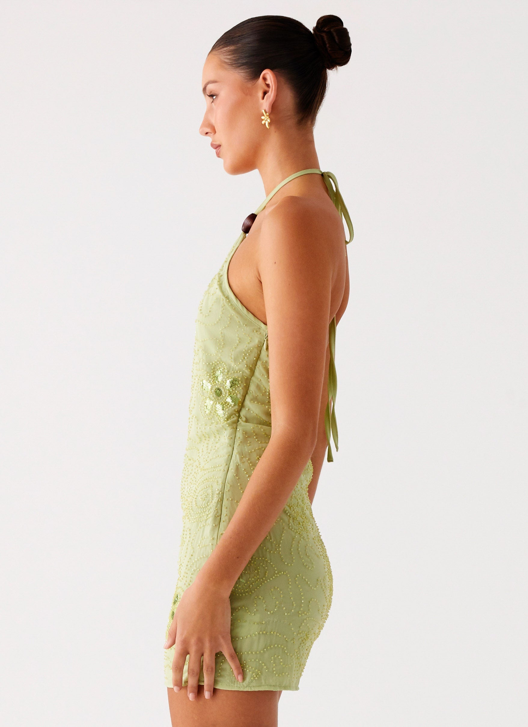 Kiara Beaded Mini Dress - Mint Mint / US 18 Kiara Beaded Mini Dress - Mint Mint / US 18