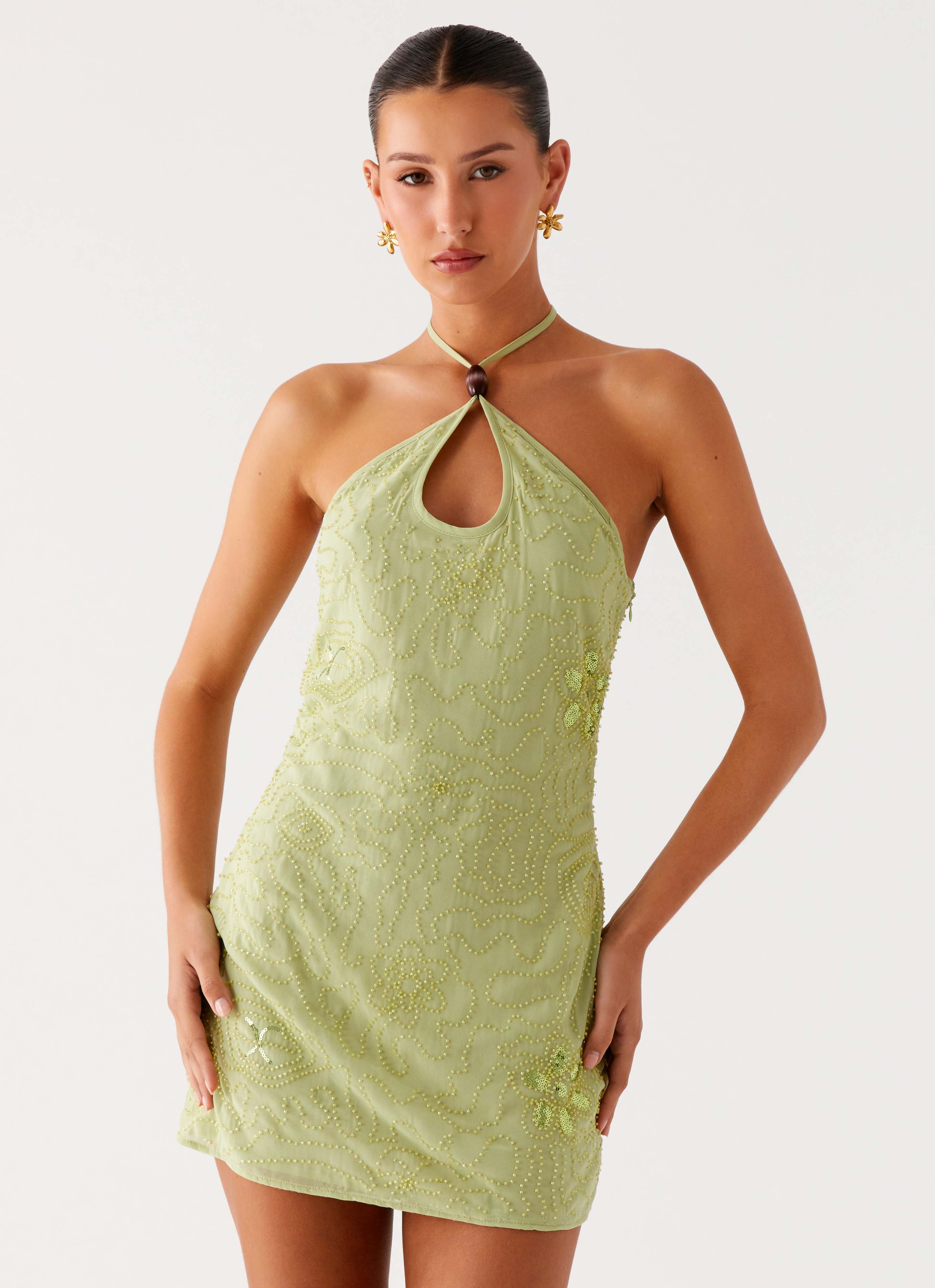 Kiara Beaded Mini Dress - Mint Mint / US 18 Kiara Beaded Mini Dress - Mint Mint / US 18