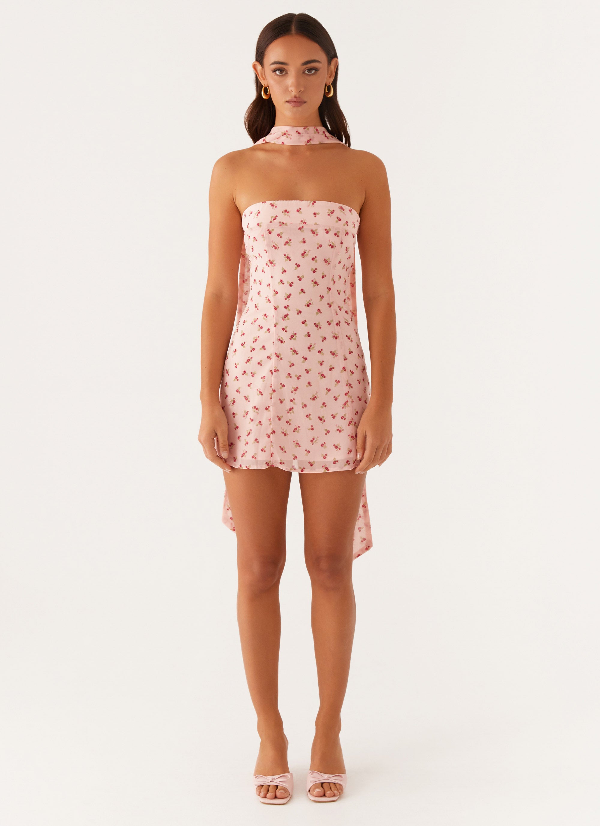 Kiesha Strapless Scarf Mini Dress - Pink Flower Kiesha Strapless Scarf Mini Dress - Pink Flower