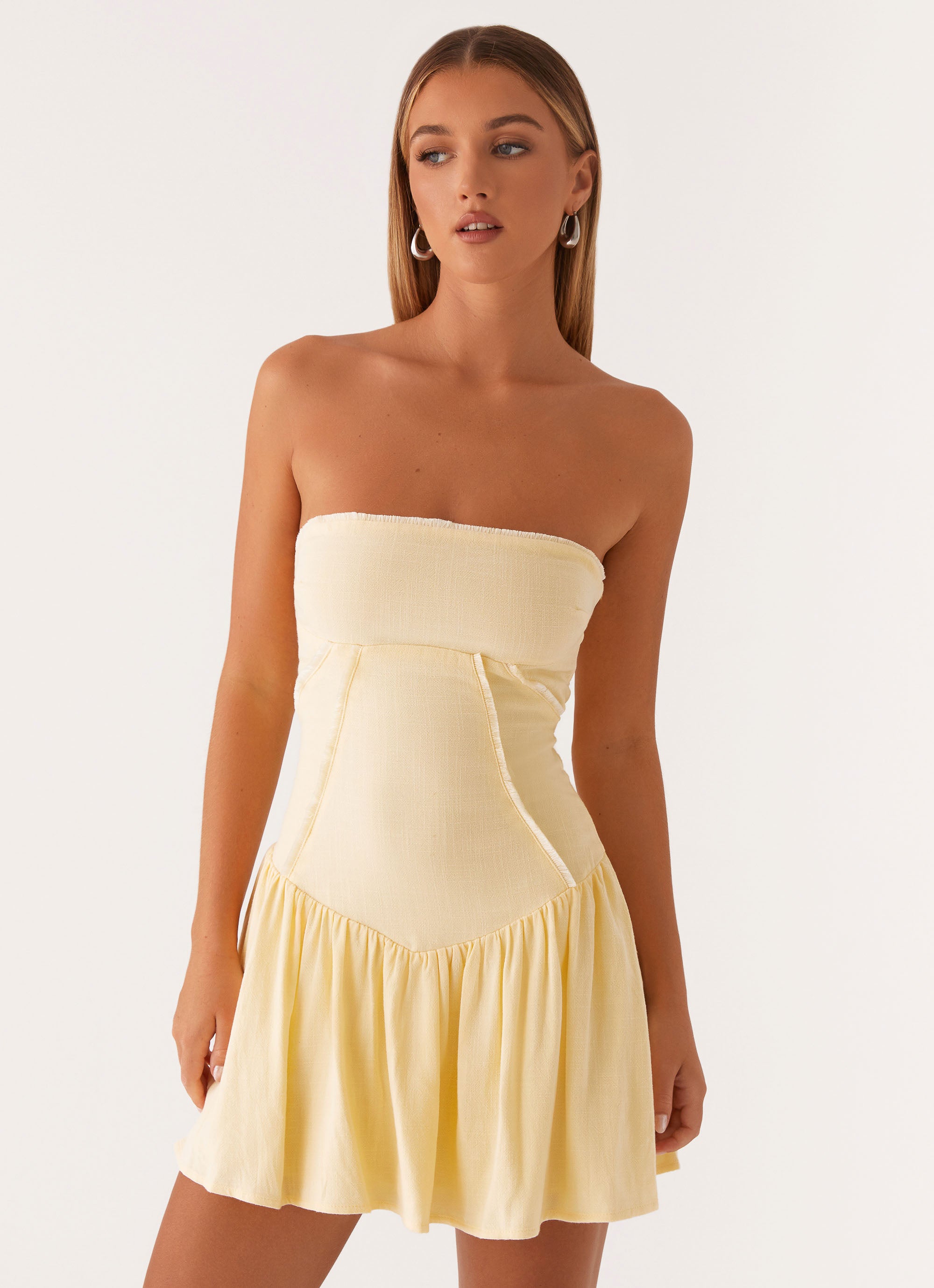 Larnie Linen Mini Dress - Lemon Peppermayo US Larnie Linen Mini Dress - Lemon Peppermayo US