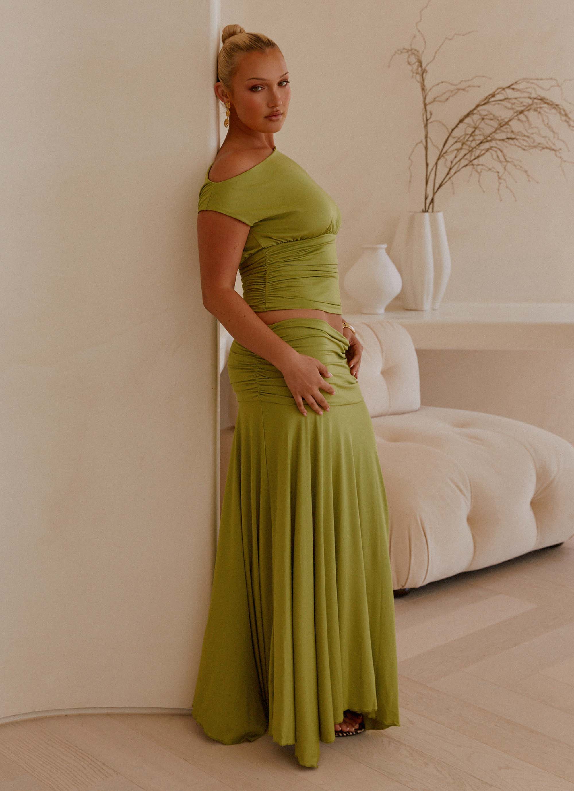 Liana Ruched Maxi Skirt - Green Green / US 12 Liana Ruched Maxi Skirt - Green Green / US 12