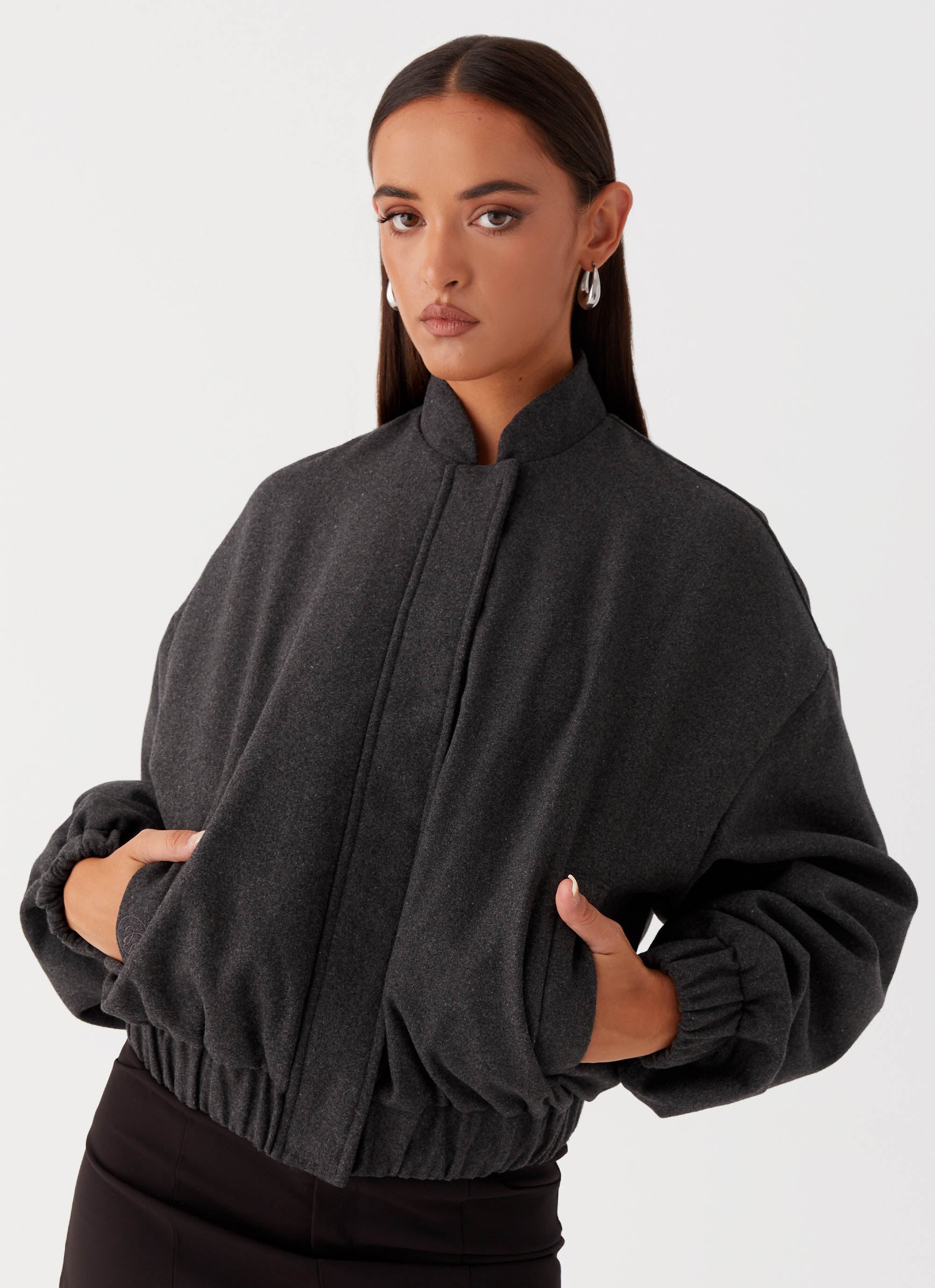 Lorelei Oversized Bomber Jacket Charcoal Peppermayo US