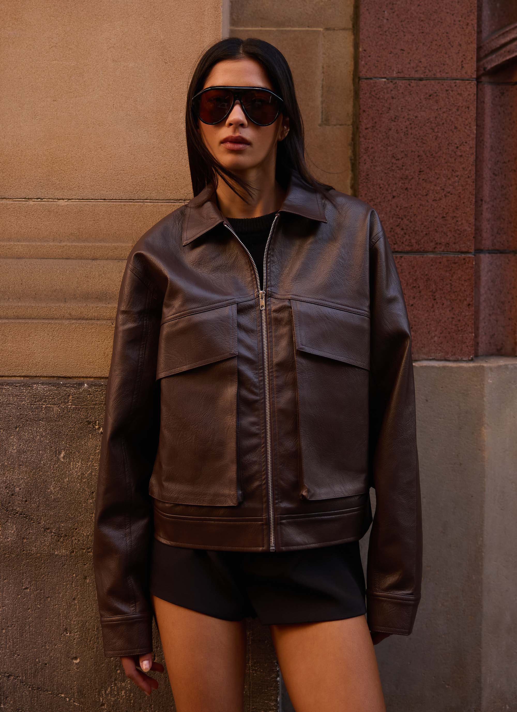 Lula Faux Leather Bomber Jacket - Chocolate – Peppermayo US