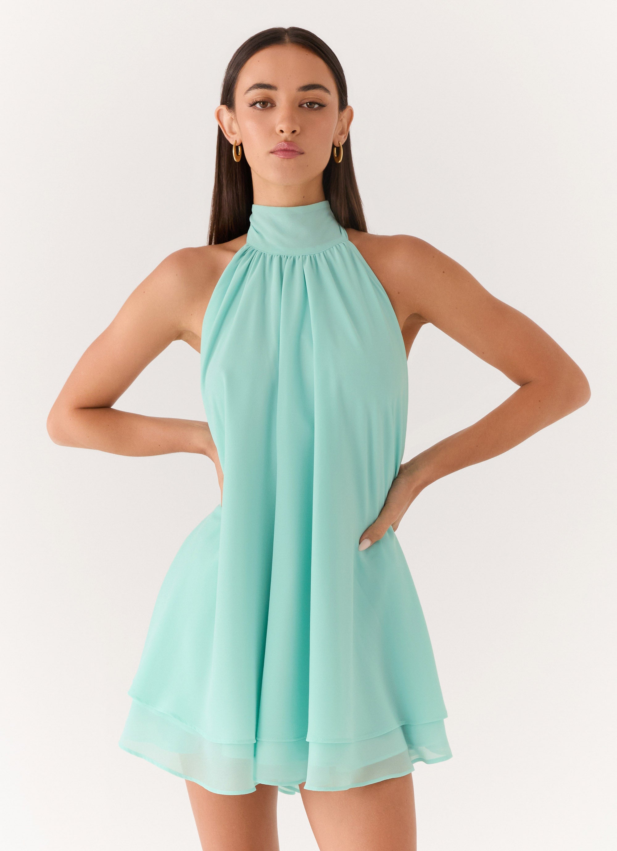 Lyrah Halter Mini Dress - Mint Mint / US 10 Lyrah Halter Mini Dress - Mint Mint / US 10