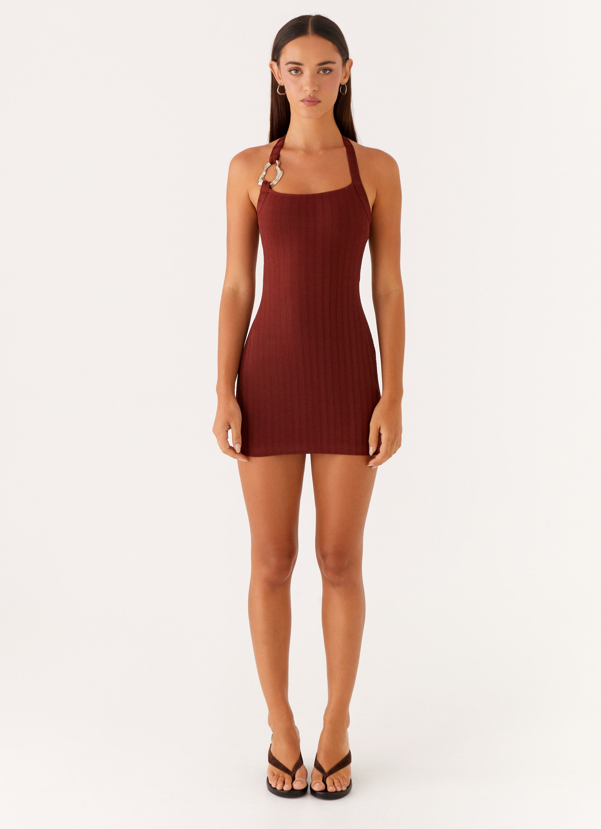 Magda Ribbed Mini Dress - Brown Brown / US 14 Magda Ribbed Mini Dress - Brown Brown / US 14