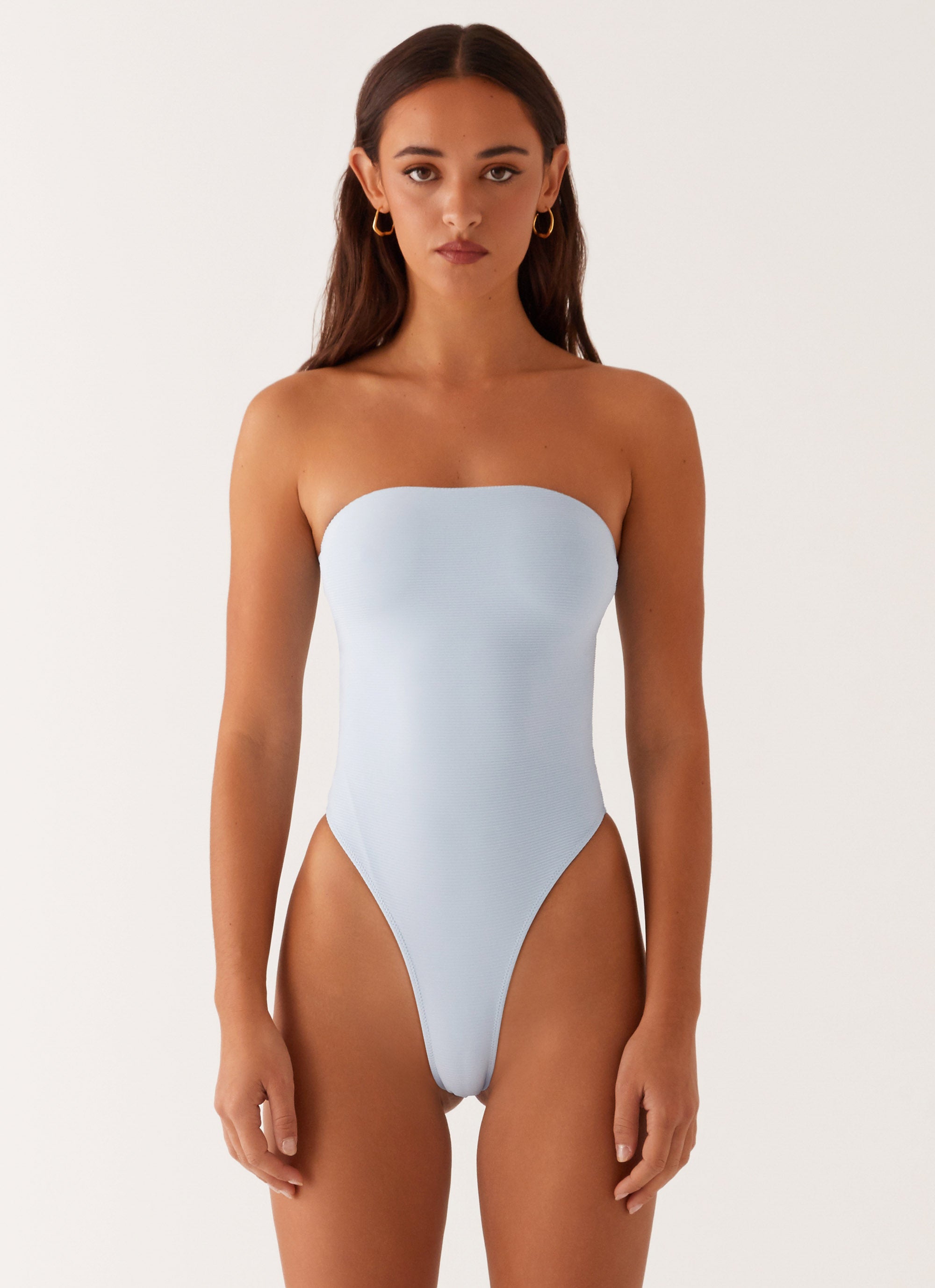 Floral-Embroidered Strapless One Piece Swimsuit With O-Ring Detailing