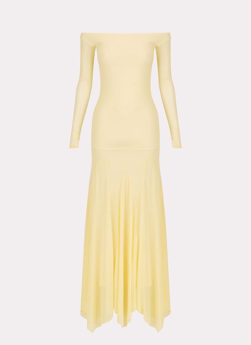 Womens Maribel Maxi Dress in the colour Yellow in front of a light grey background