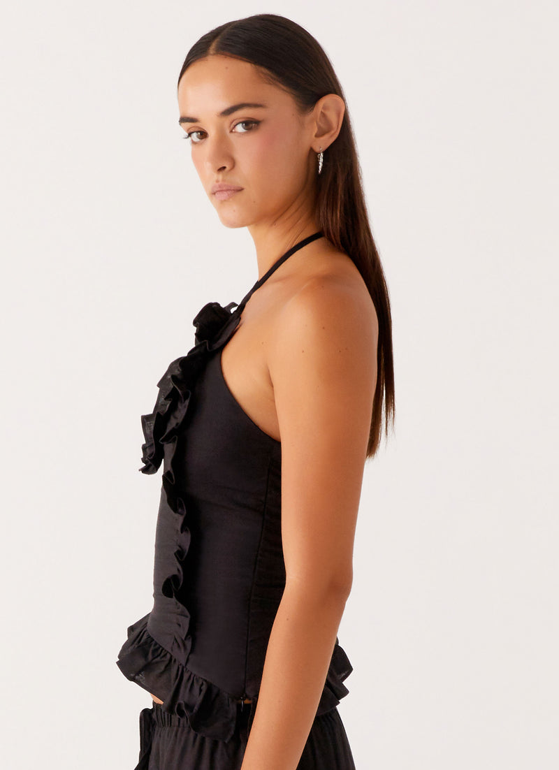 Mariella Linen Top - Black