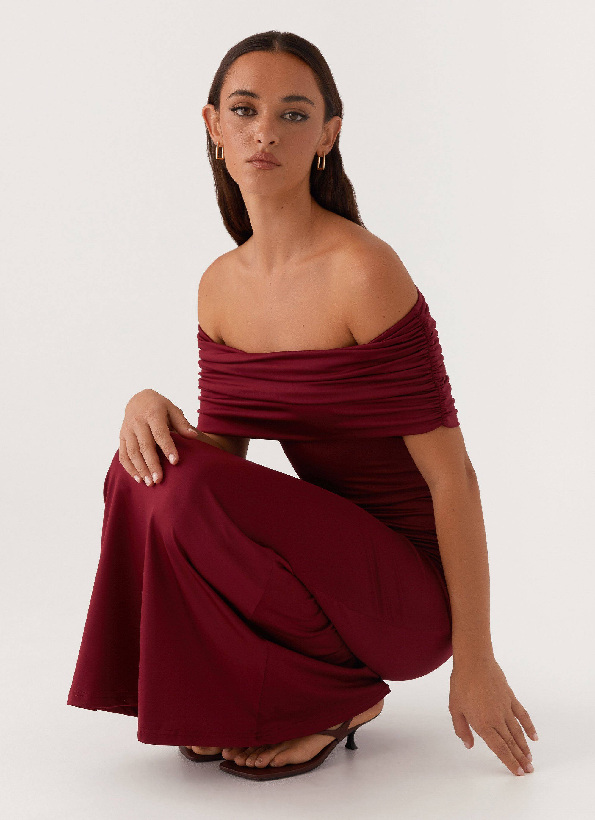 maude maxi dress Maude | White Plunge-Neck Ruched Maxi Dress With Sash