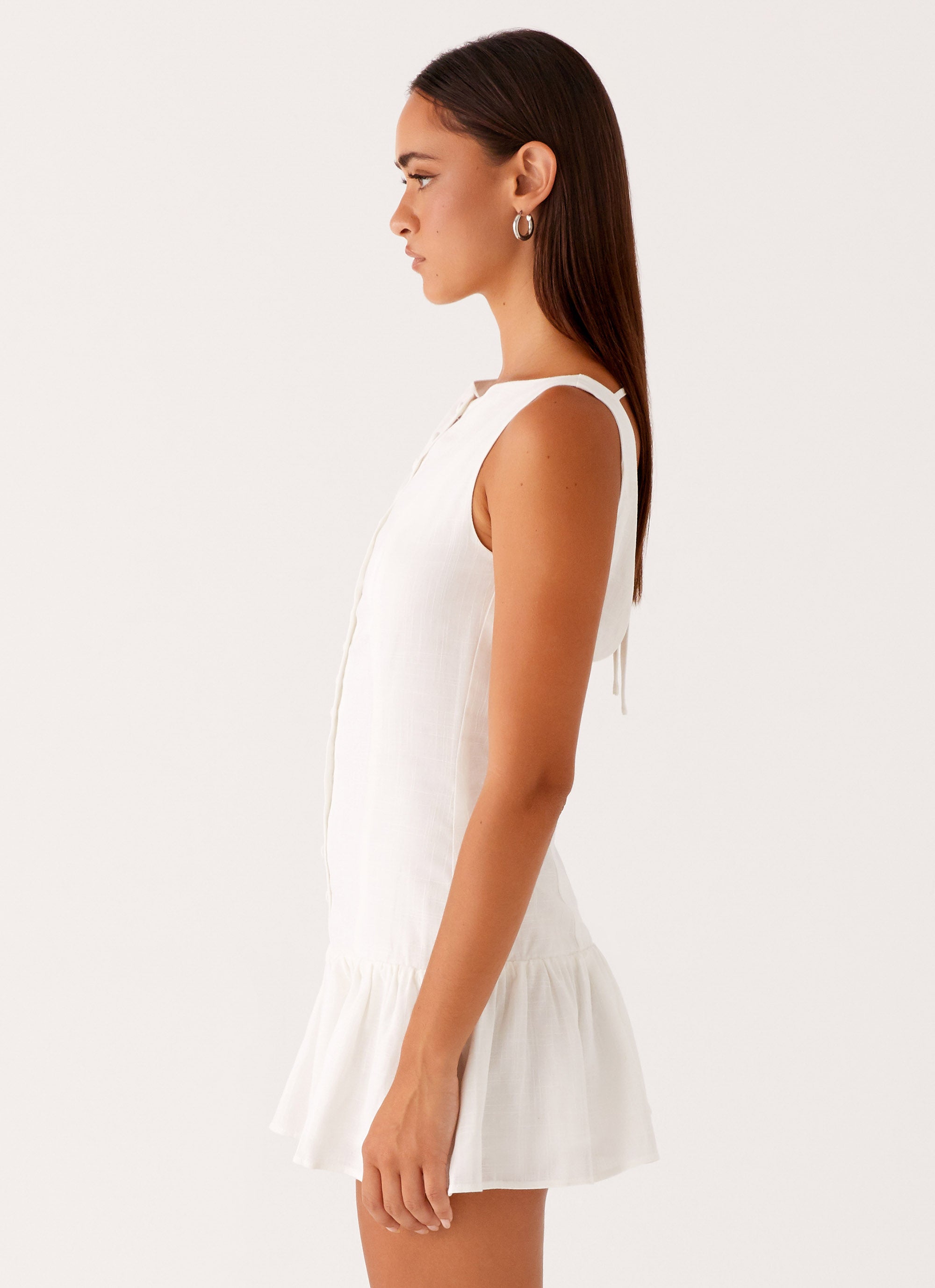 Meggie Linen Mini Dress - White White / US 16 Meggie Linen Mini Dress - White White / US 16