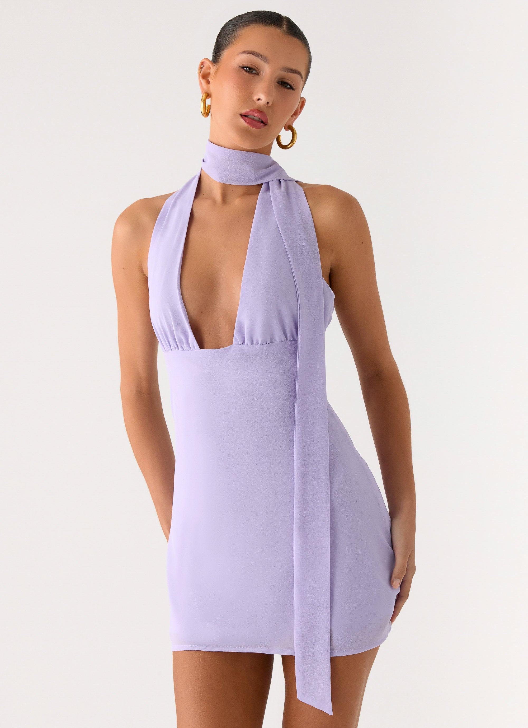Melisande Scarf Neck Mini Dress - Lavender Peppermayo US Melisande Scarf Neck Mini Dress - Lavender Peppermayo US