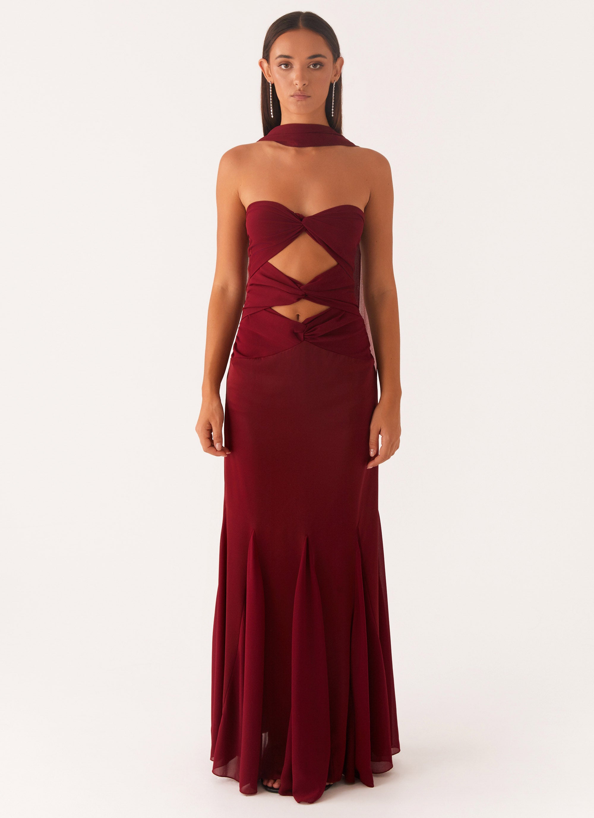 Melrose Satin Chiffon Maxi Dress - Deep Red Peppermayo US Melrose Satin Chiffon Maxi Dress - Deep Red Peppermayo US