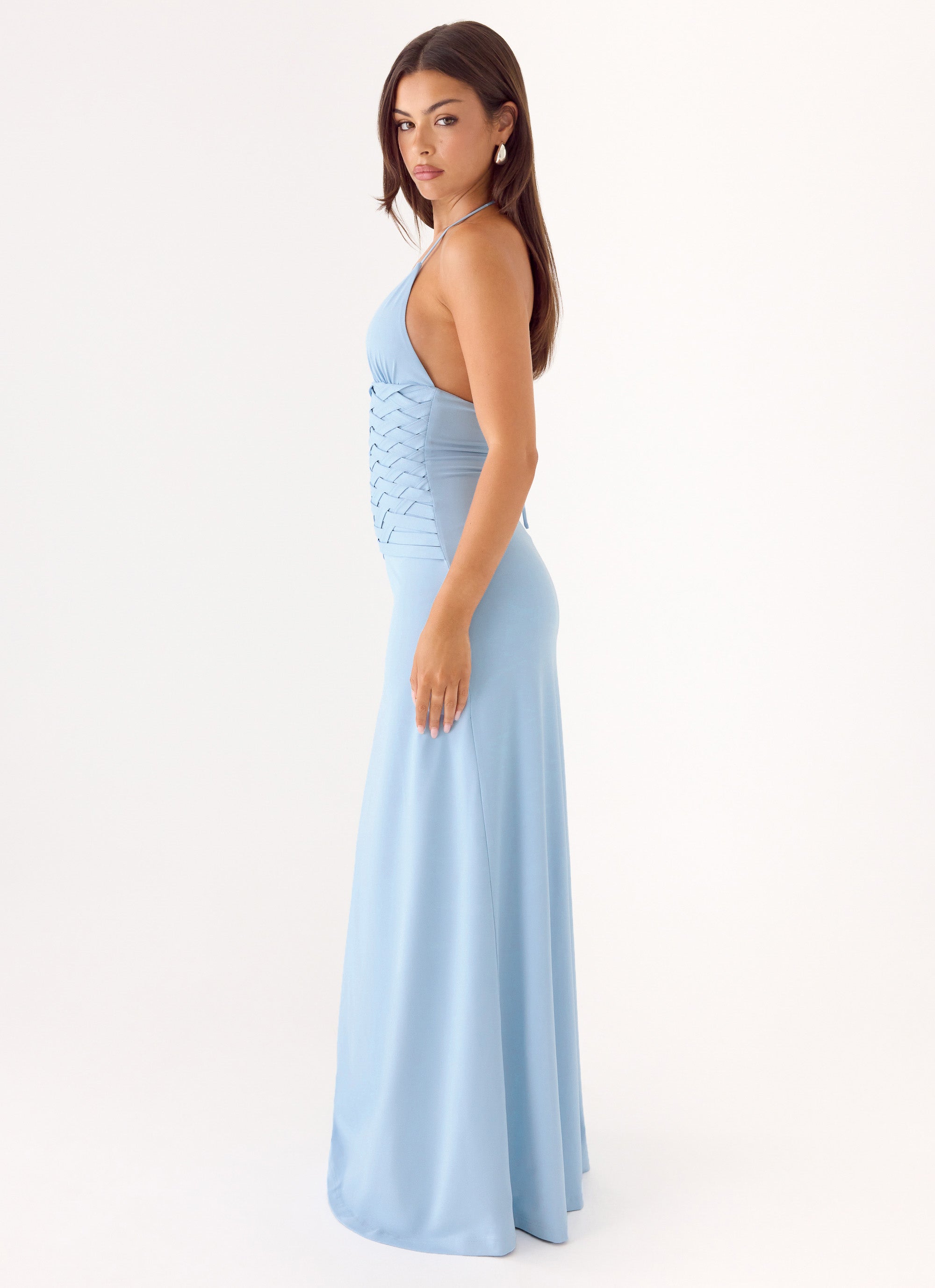 ariella blue satin strapless maxi dress Ariella Blue Satin Strapless Maxi Dress - US 12