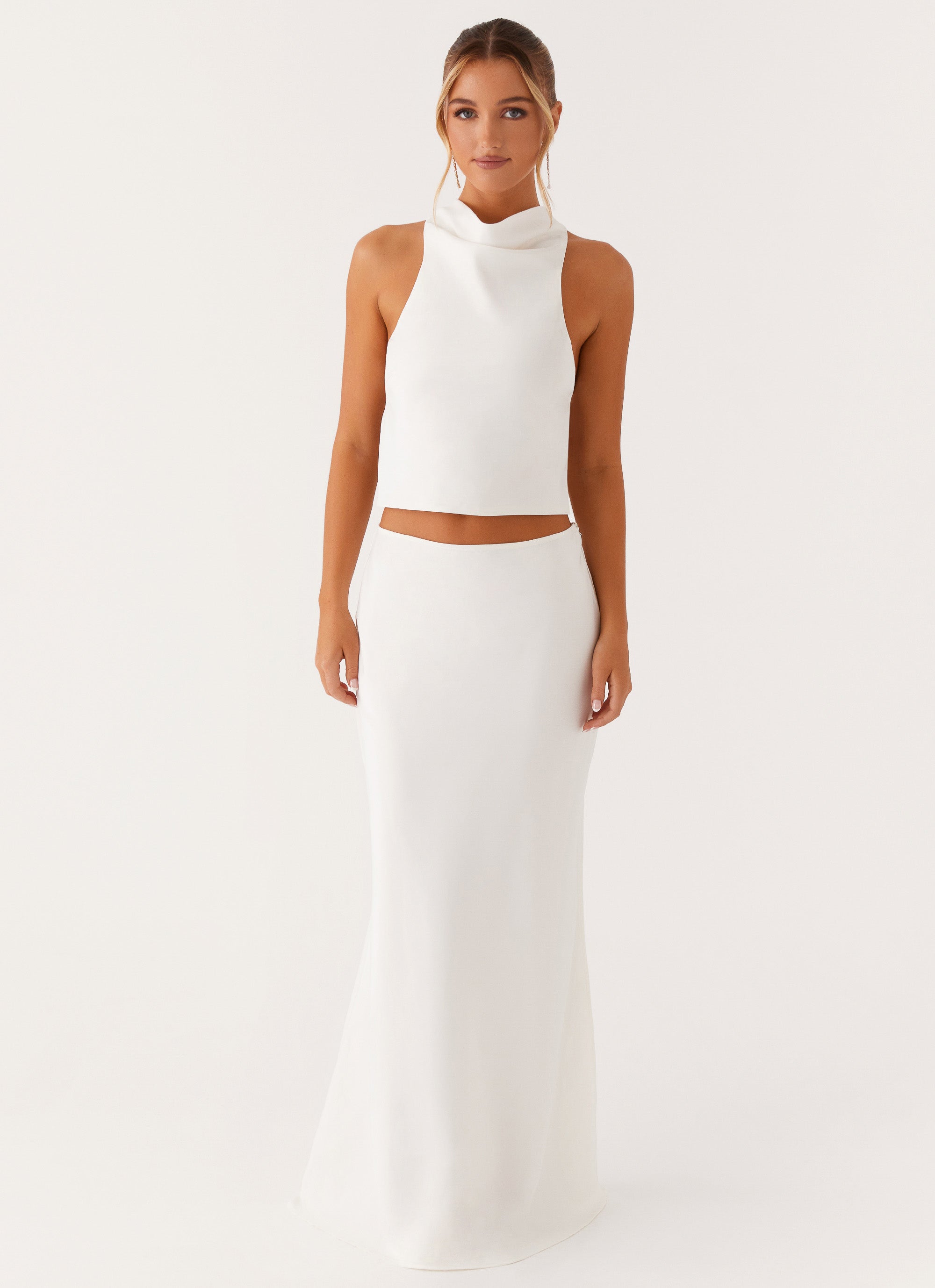 Mina Satin Maxi Skirt - White Mina Satin Maxi Skirt - White