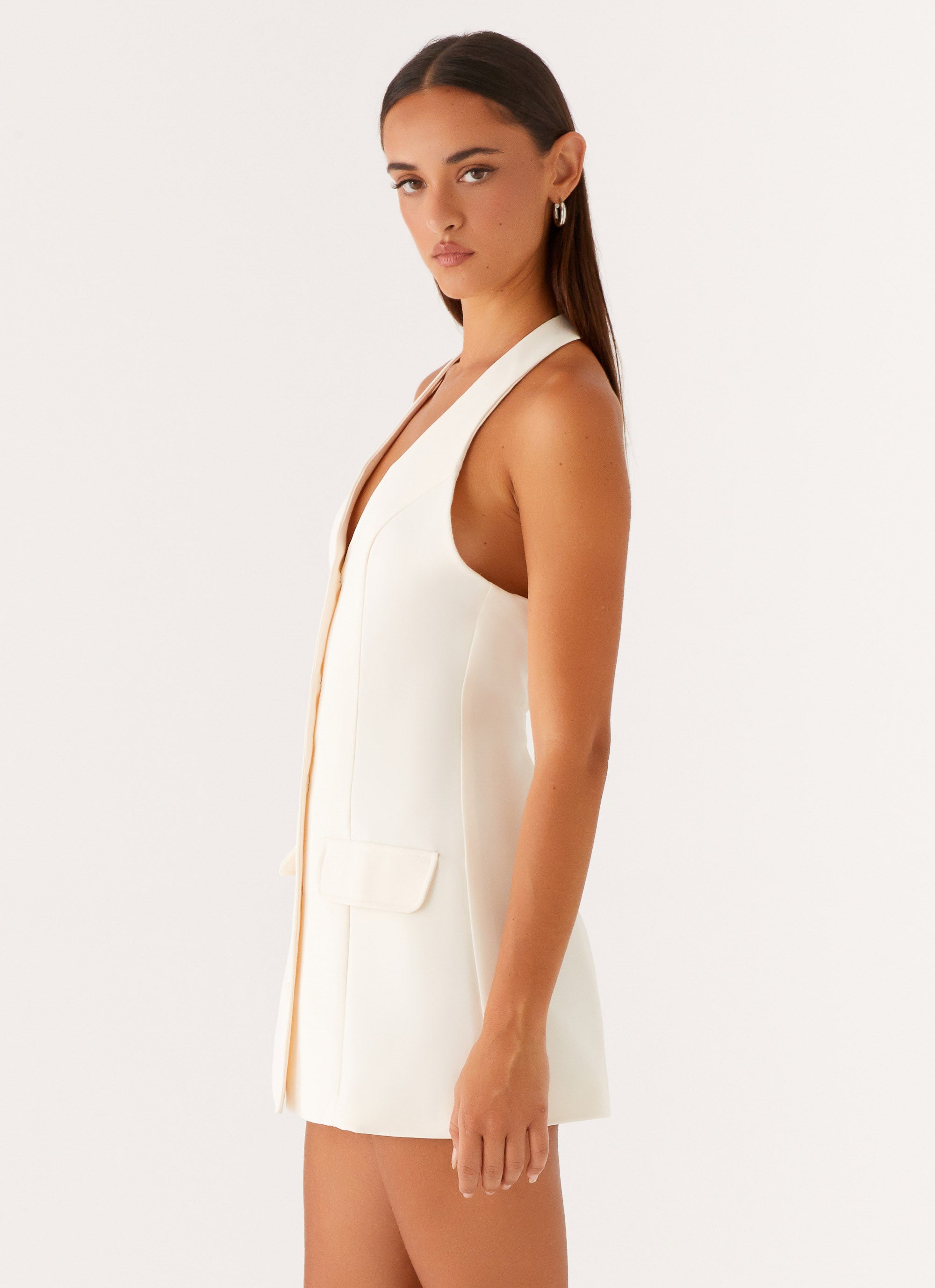 Mira Halter Neck Mini Dress - Ivory Ivory / US 16 Mira Halter Neck Mini Dress - Ivory Ivory / US 16