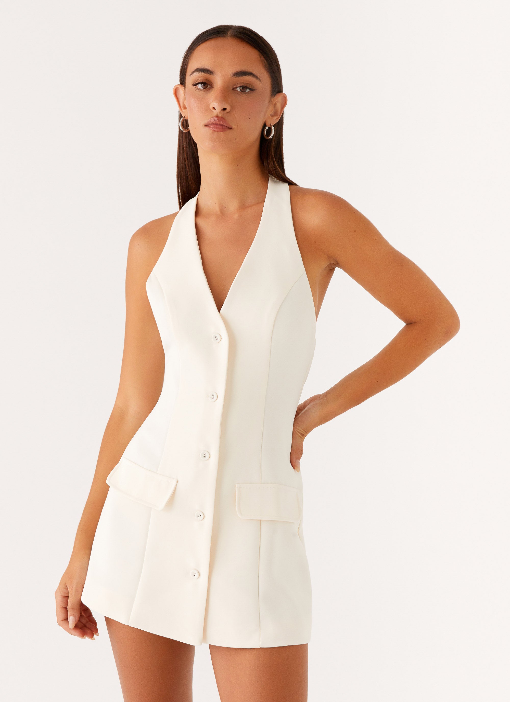 Mira Halter Neck Mini Dress - Ivory Ivory / US 16 Mira Halter Neck Mini Dress - Ivory Ivory / US 16
