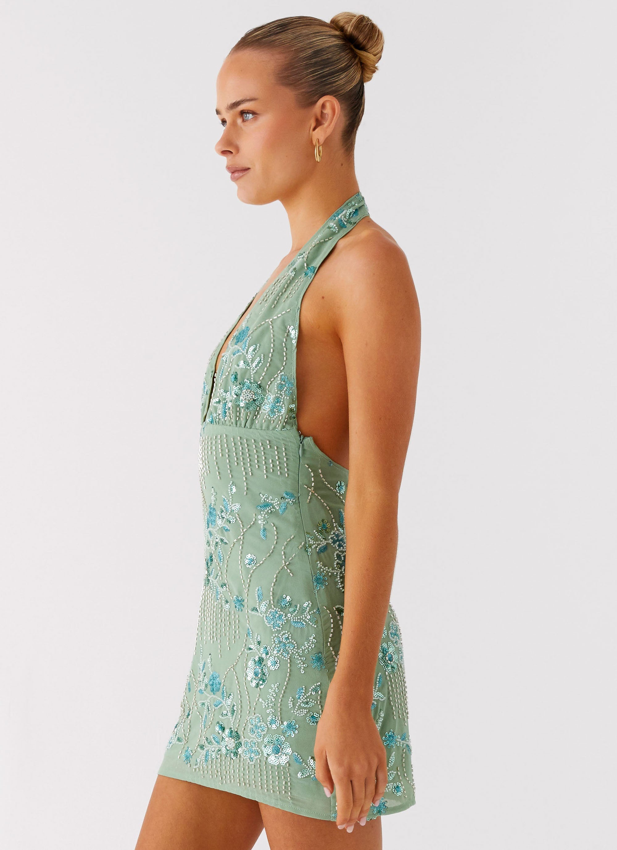 Monet Beaded Mini Dress - Mint Mint / US 4 Monet Beaded Mini Dress - Mint Mint / US 4