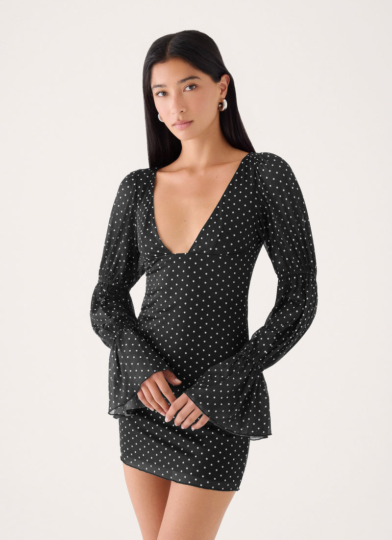 Moonlight Drive Mini Dress - Black Polka Dot
