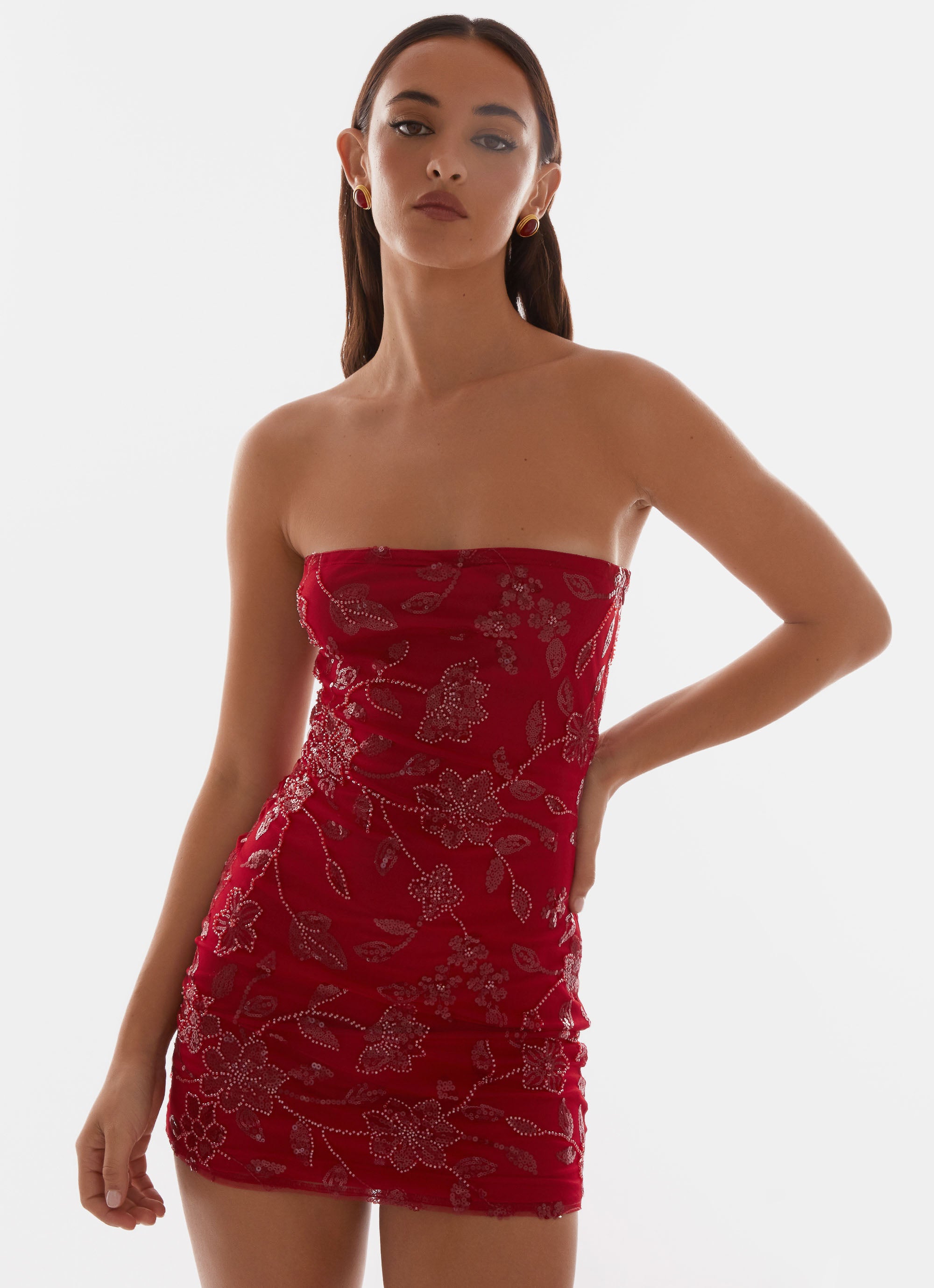 Moorey Beaded Mini Dress - Red Moorey Beaded Mini Dress - Red