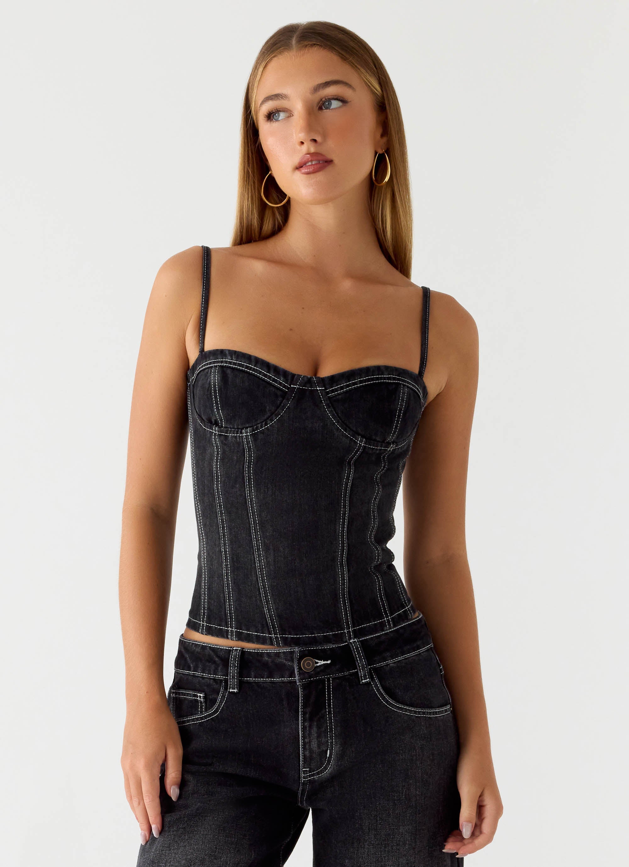 Nathan Denim Corset Top - Washed Black – Peppermayo US