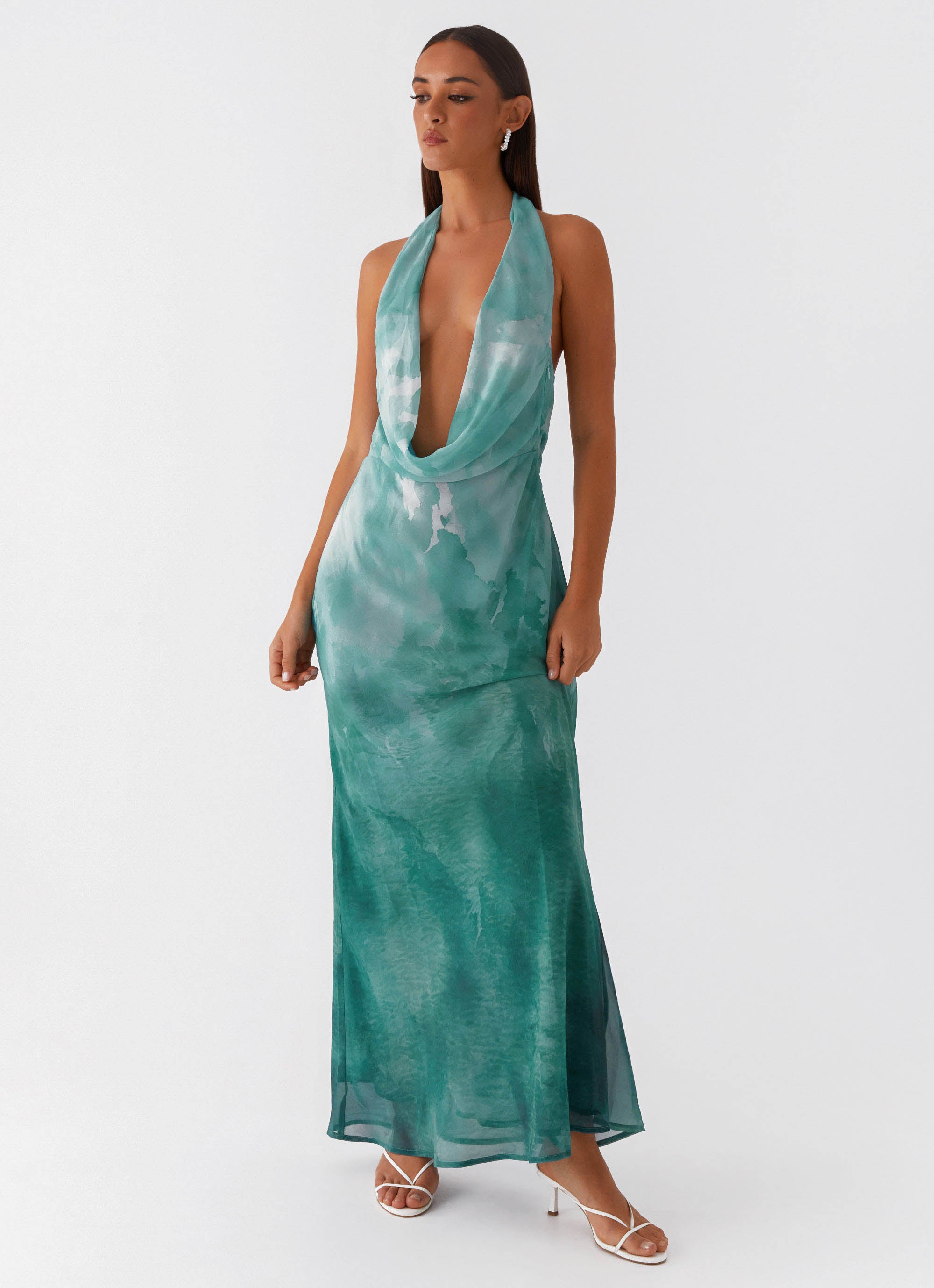 Nerissa Cowl Neck Maxi Dress - Green Tie Dye Peppermayo US Nerissa Cowl Neck Maxi Dress - Green Tie Dye Peppermayo US