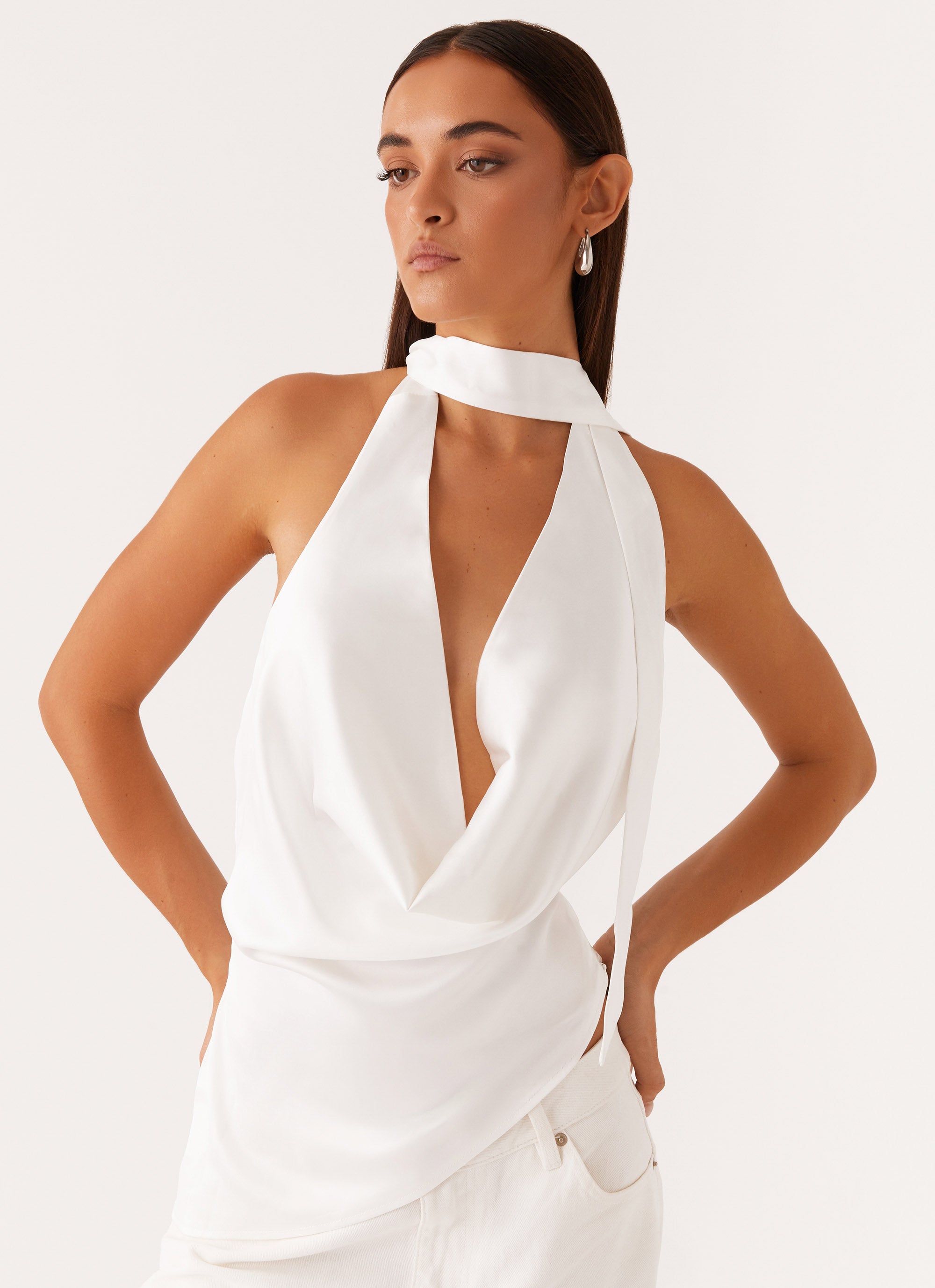 Nina Halterneck Scarf Top - White Nina Halterneck Scarf Top - White