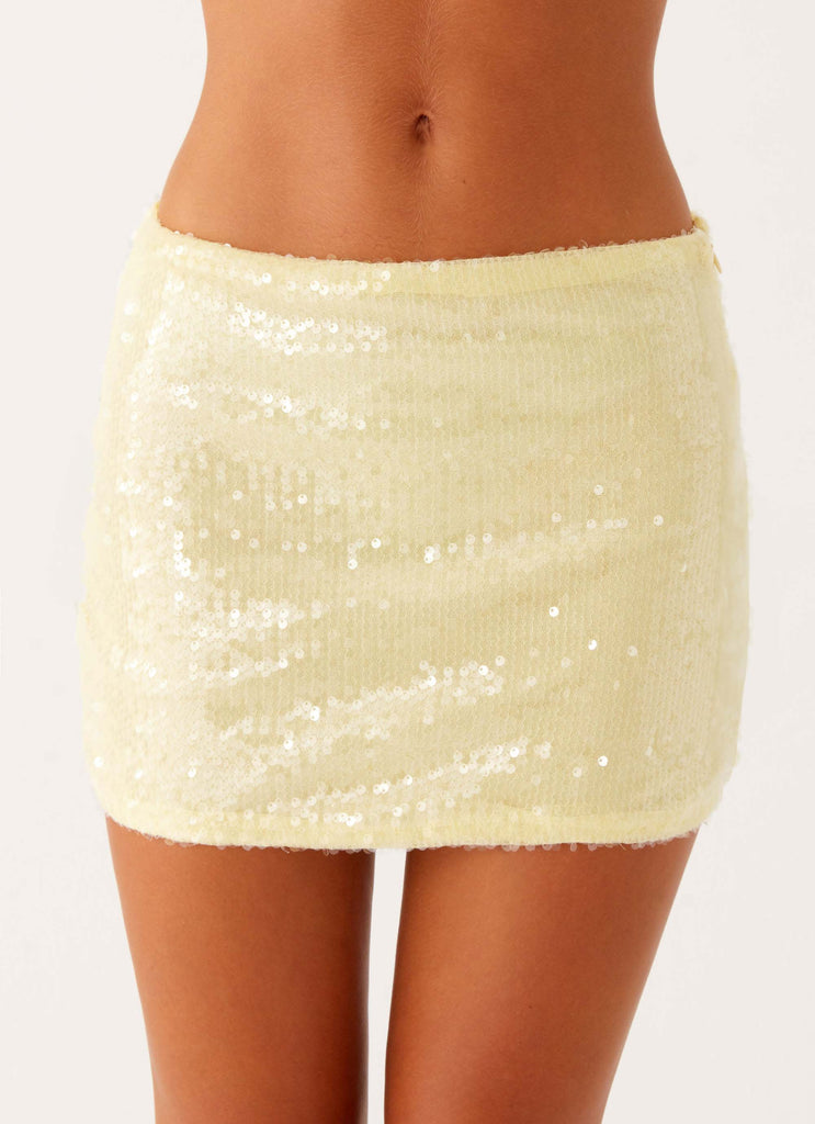 Nostalgic Nights Sequin Mini Skirt - Lemon Spritz