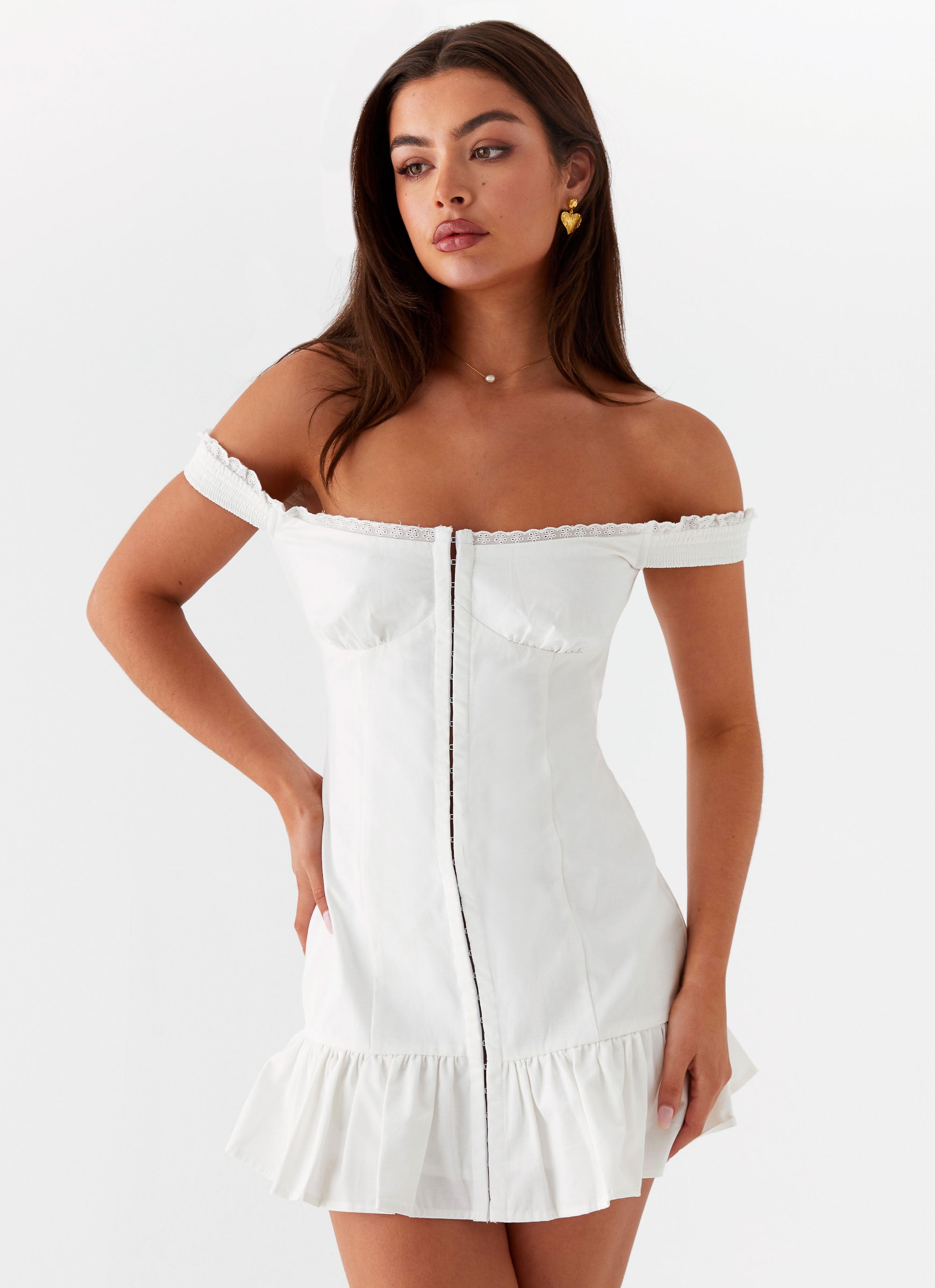 Odessa Frill Mini Dress - White Odessa Frill Mini Dress - White