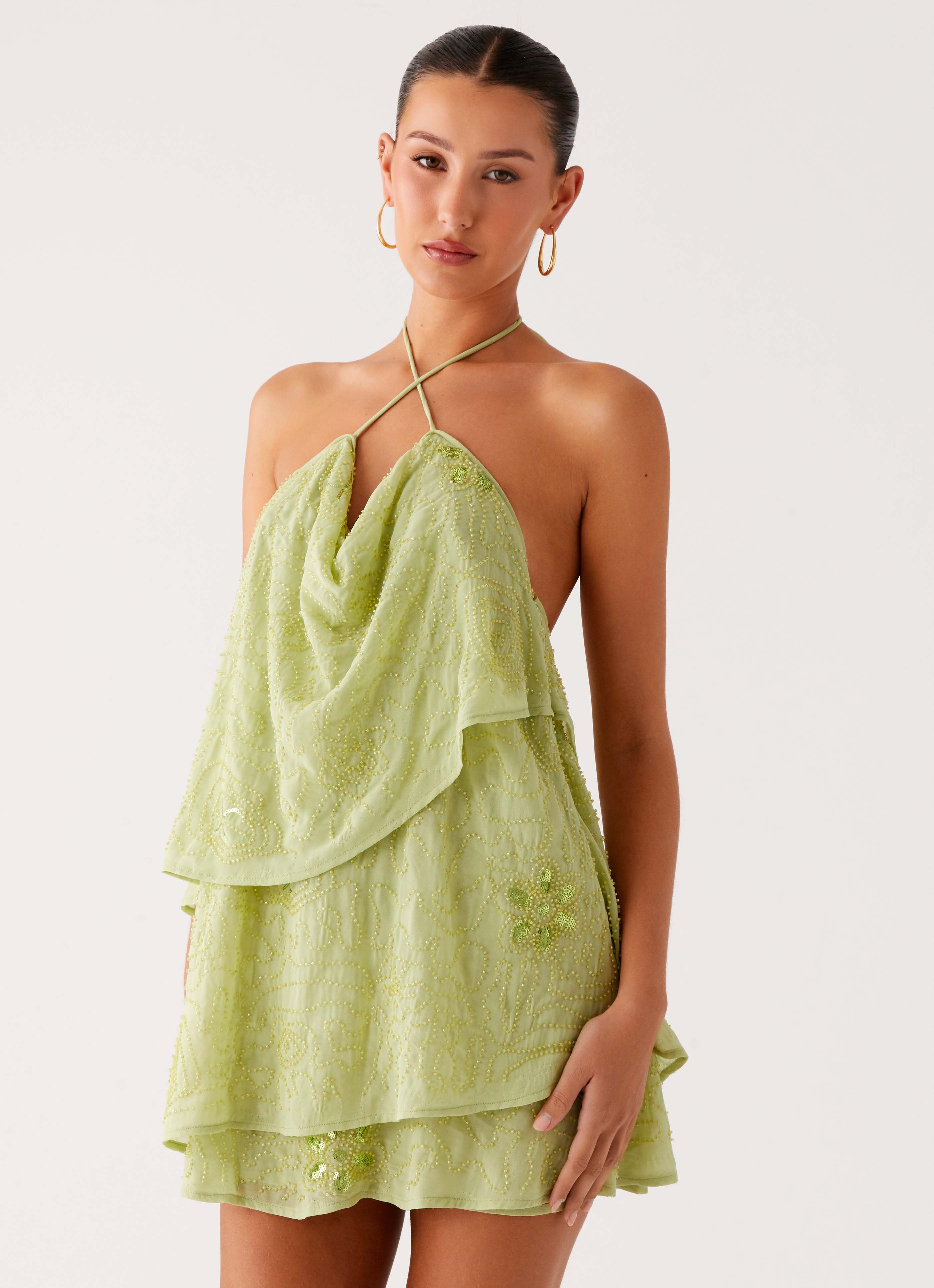 On The Go Beaded Mini Dress - Mint Mint / US 8 On The Go Beaded Mini Dress - Mint Mint / US 8