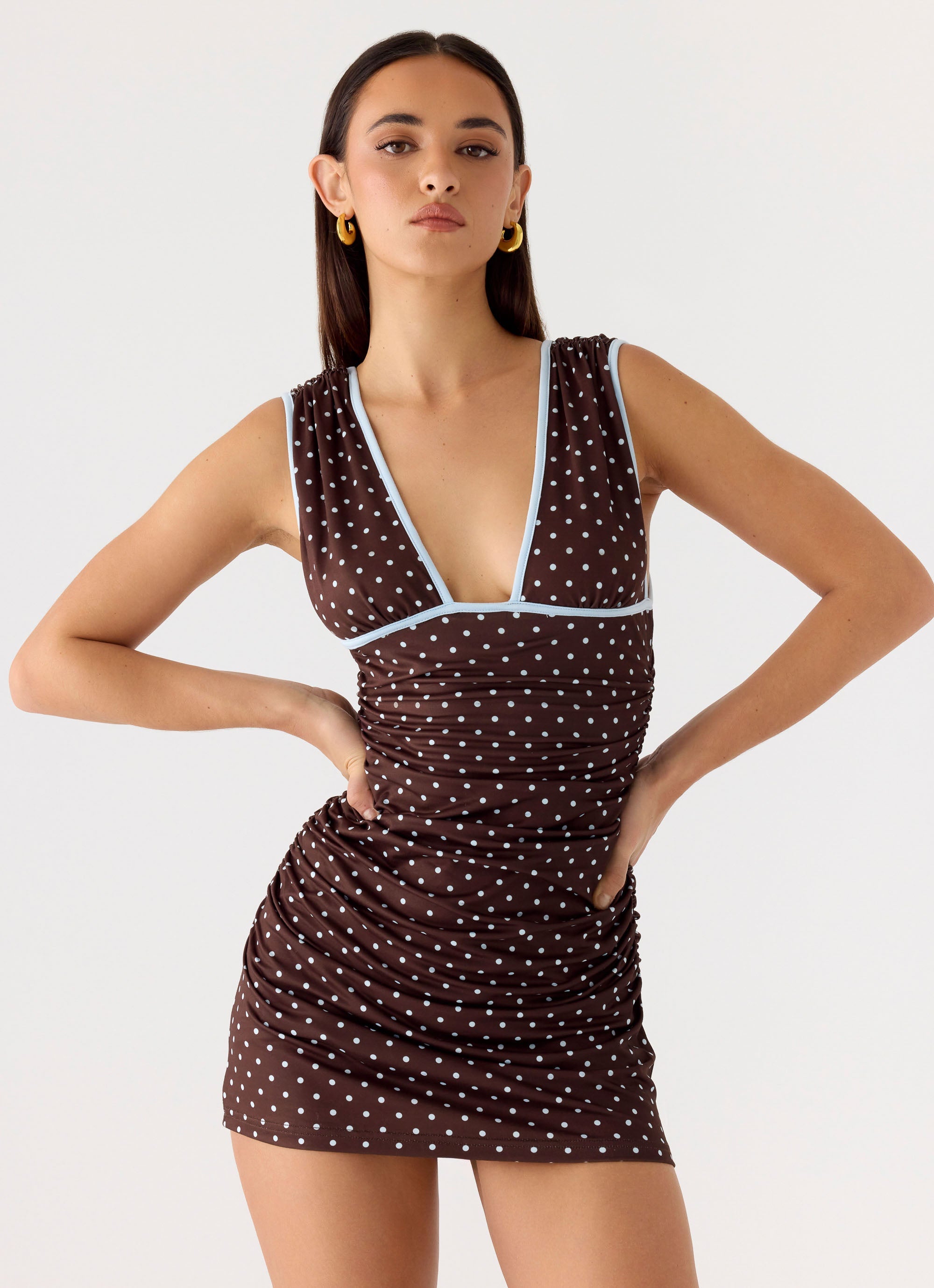 Options Mini Dress - Chocolate Blue Dot – Peppermayo US